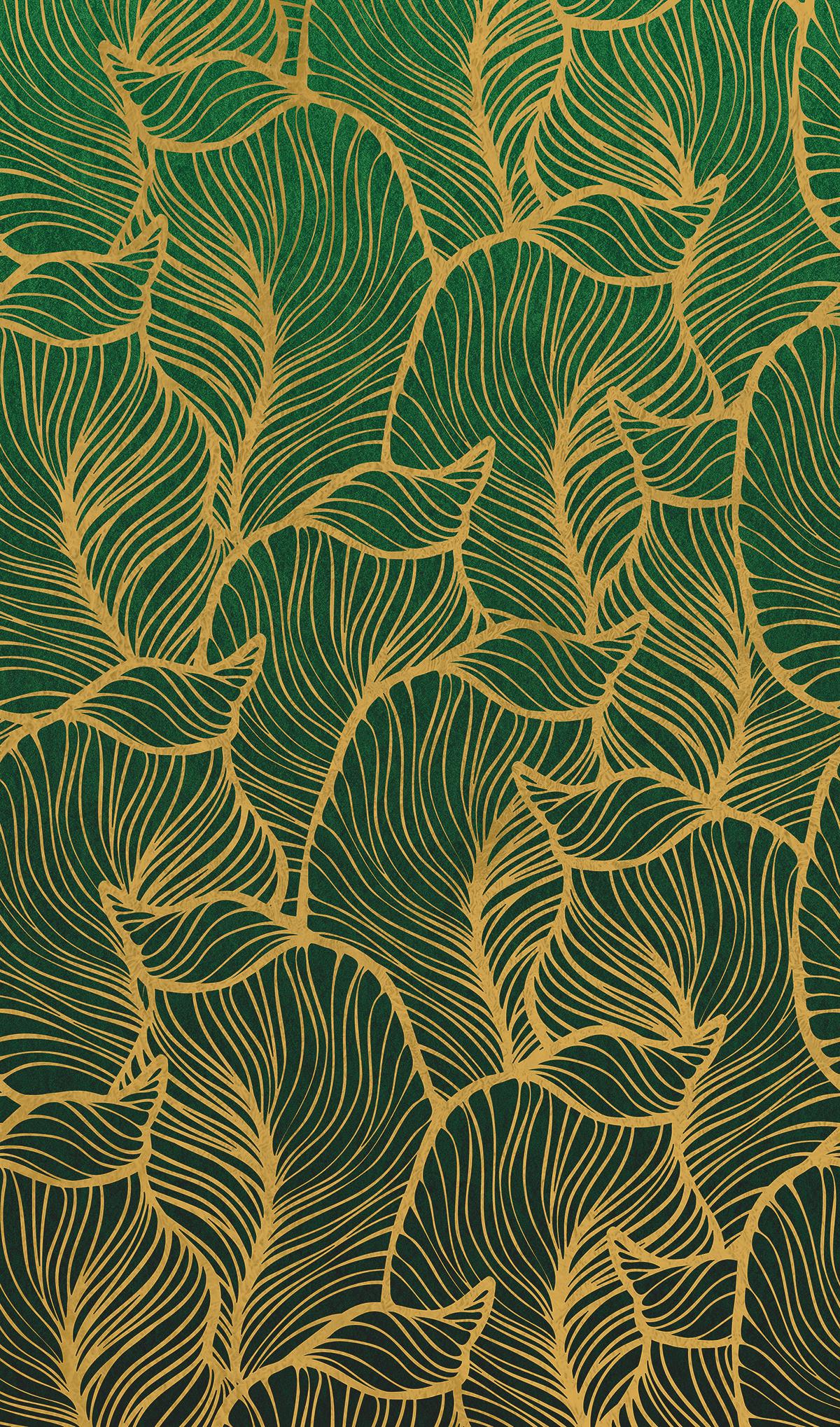 Fotobehang met abstract bladmotief groen, geel, gebloemd 2.70 x 1.59 m