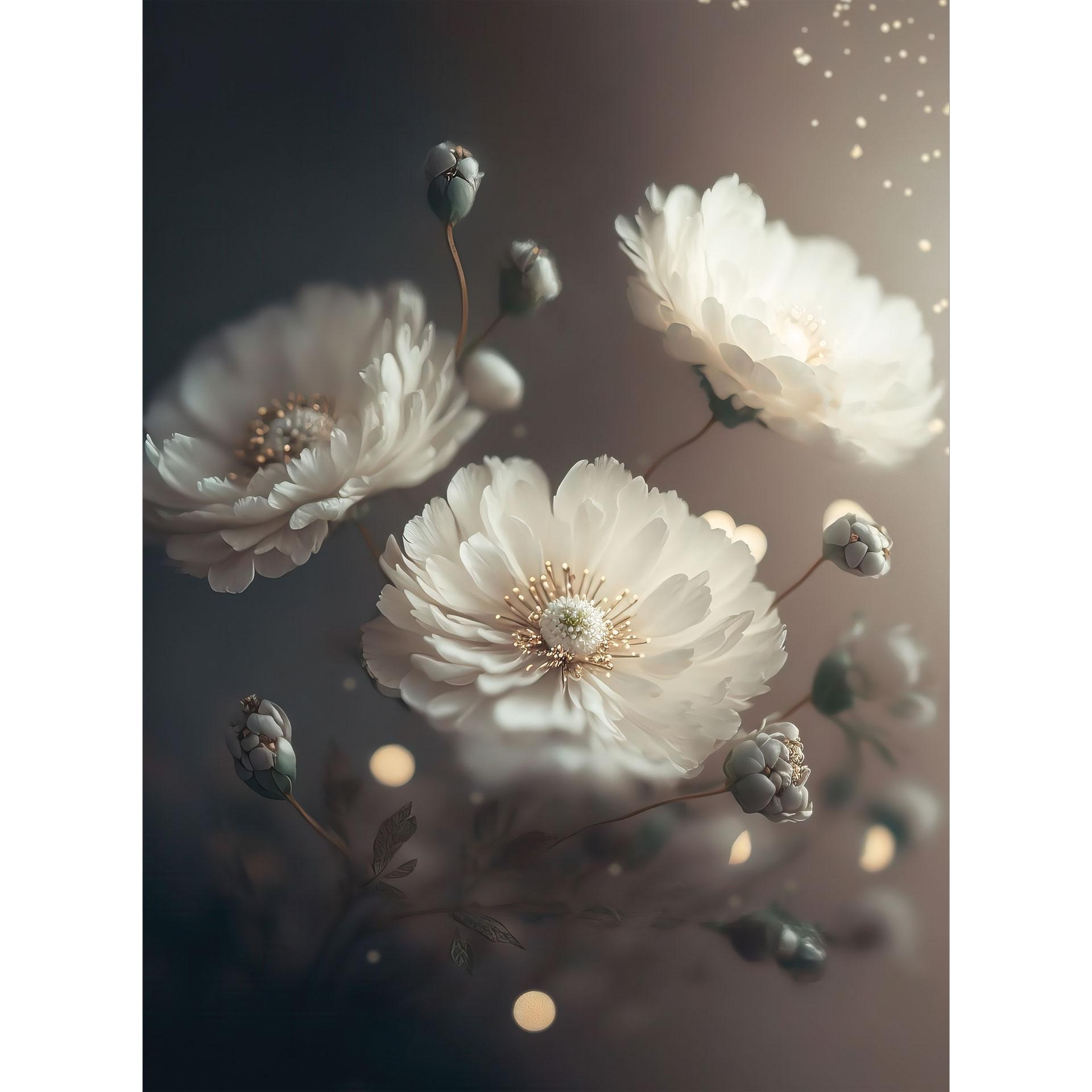 Bloemen Fotobehang Witte bloemen met goudstof - Treechild