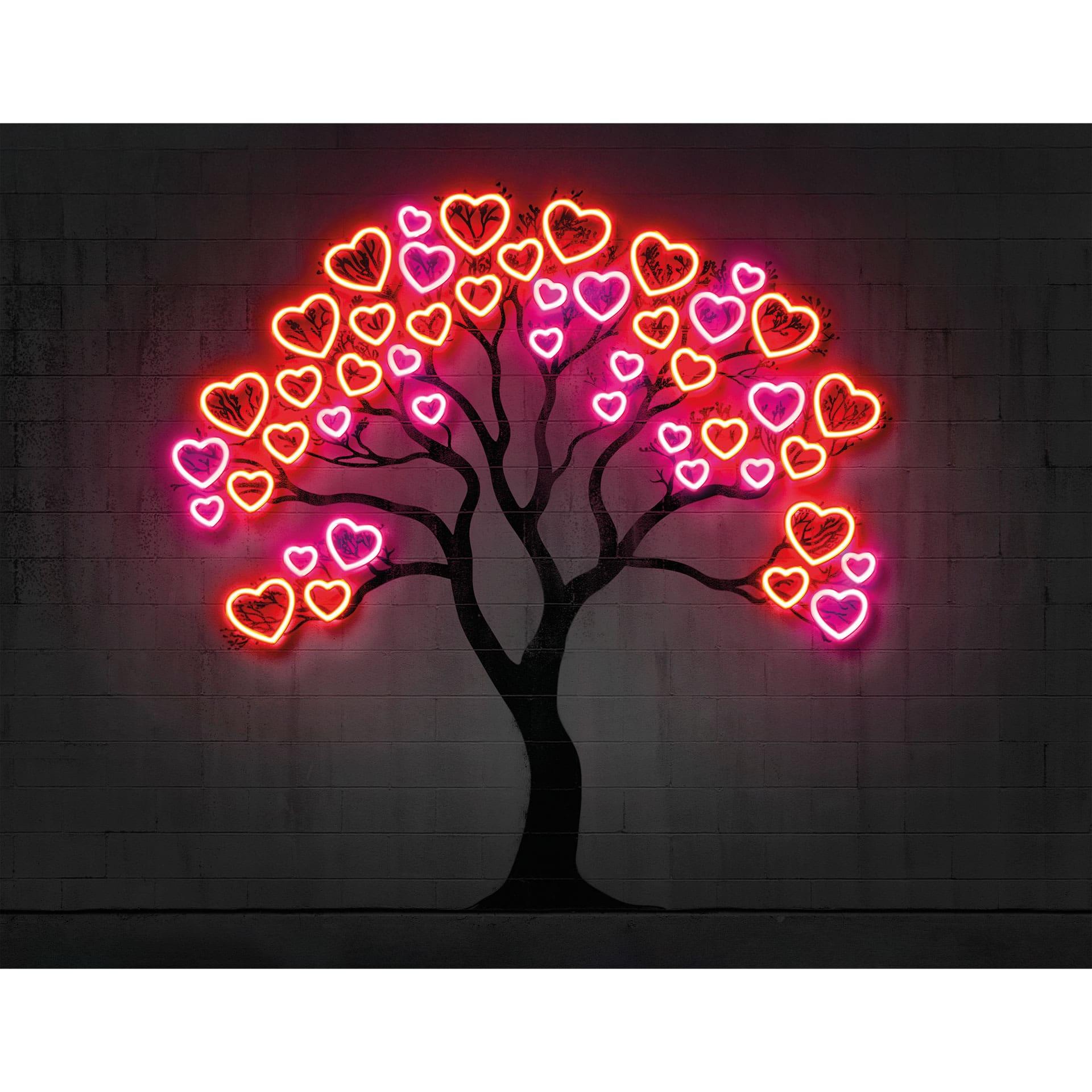 Fotobehang boom met rode harten | Neon Art - Mielu