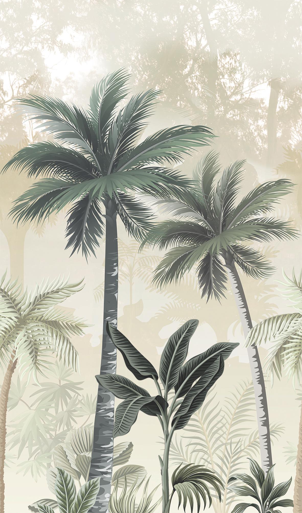 Fotobehang met palmbomen groen, beige, Bloemen 2,70 x 1,59 m