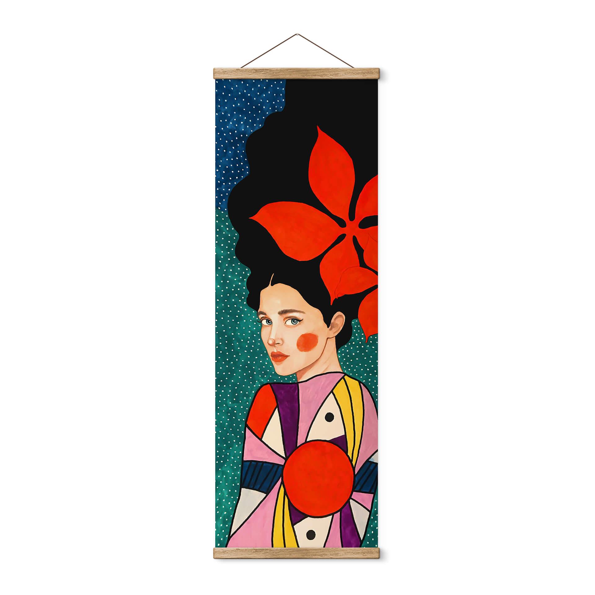 Tekstil plakat Woman with red flowers in her hair - Hülya