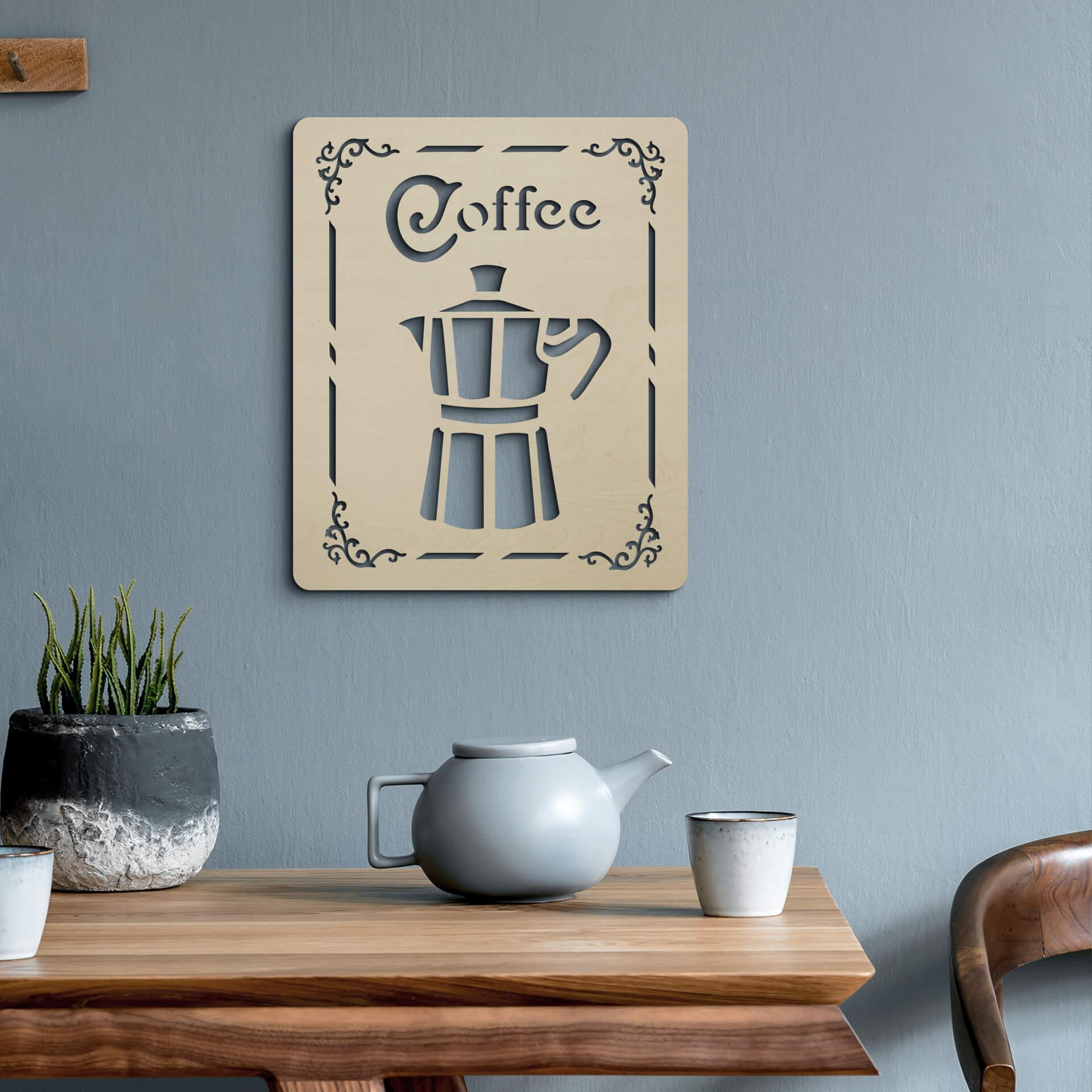 Vægdekoration Popler træ Kaffeskilt - Espresso kaffekande