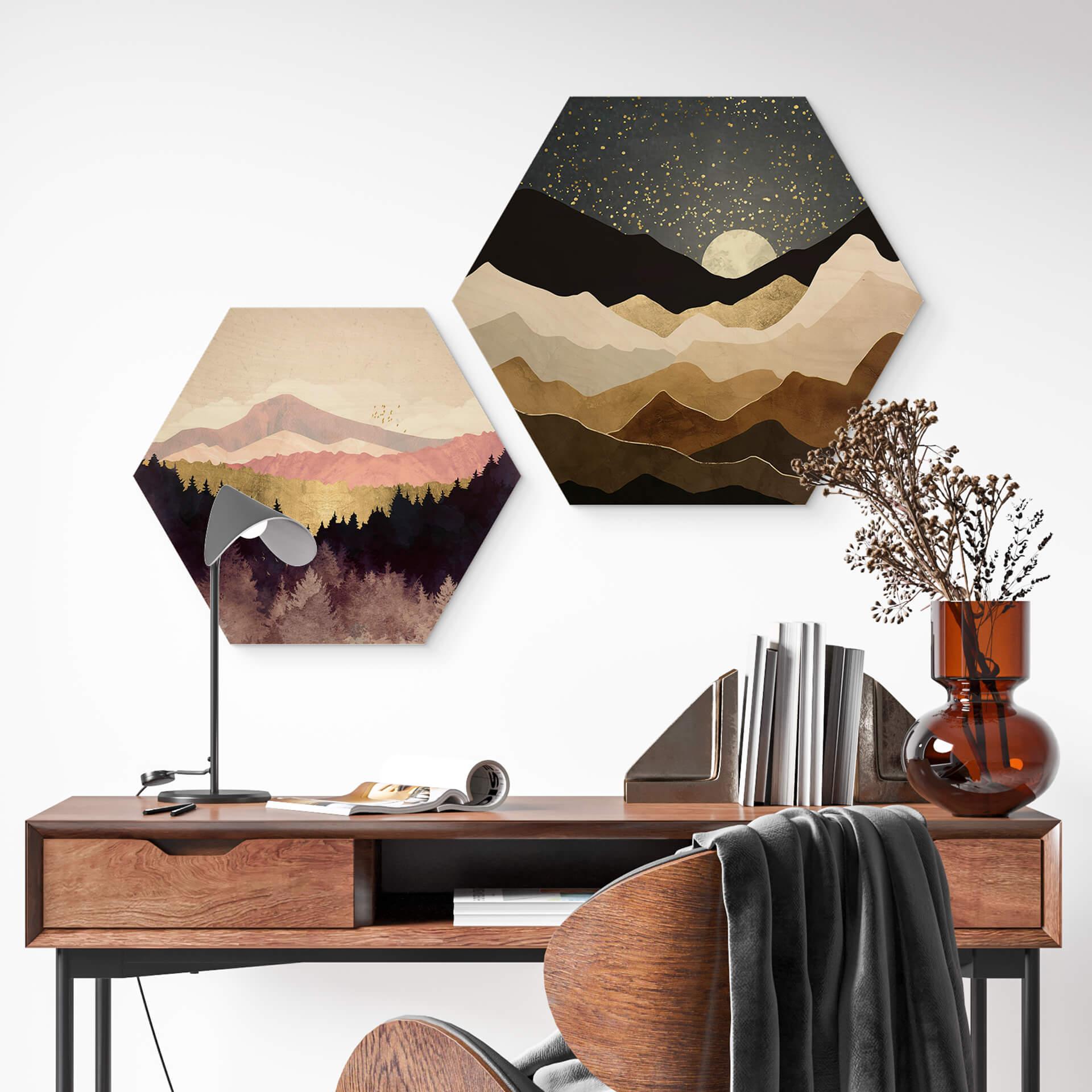 Hexagon Hout SpaceFrog Designs - Gouden Sterren