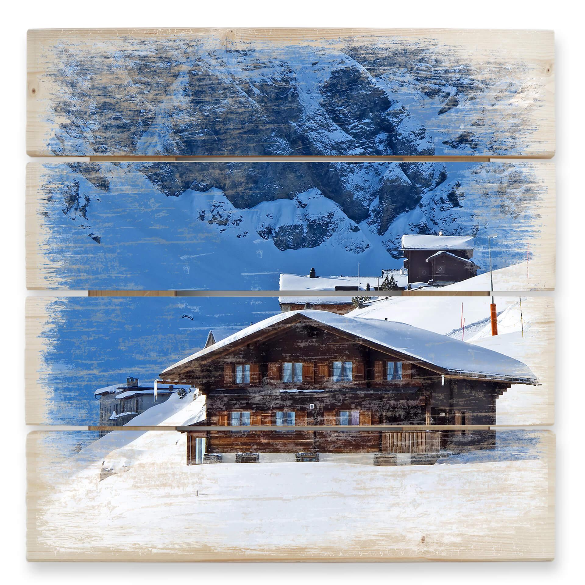 Cuadro de madera cabaña de vacaciones en los Alpes suizos - 40x41,5 cm