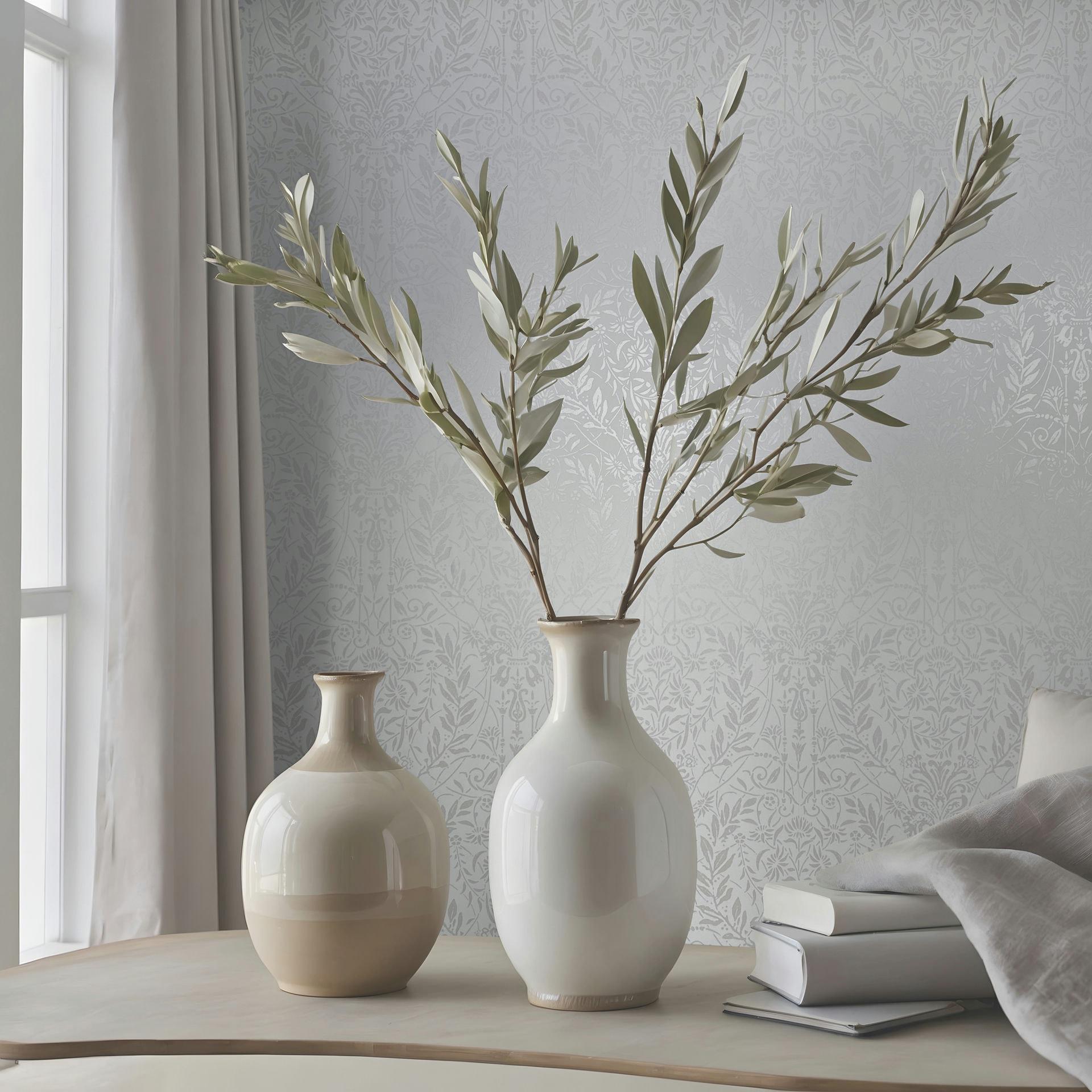Vliesbehang Ornament Floral Nature in wit