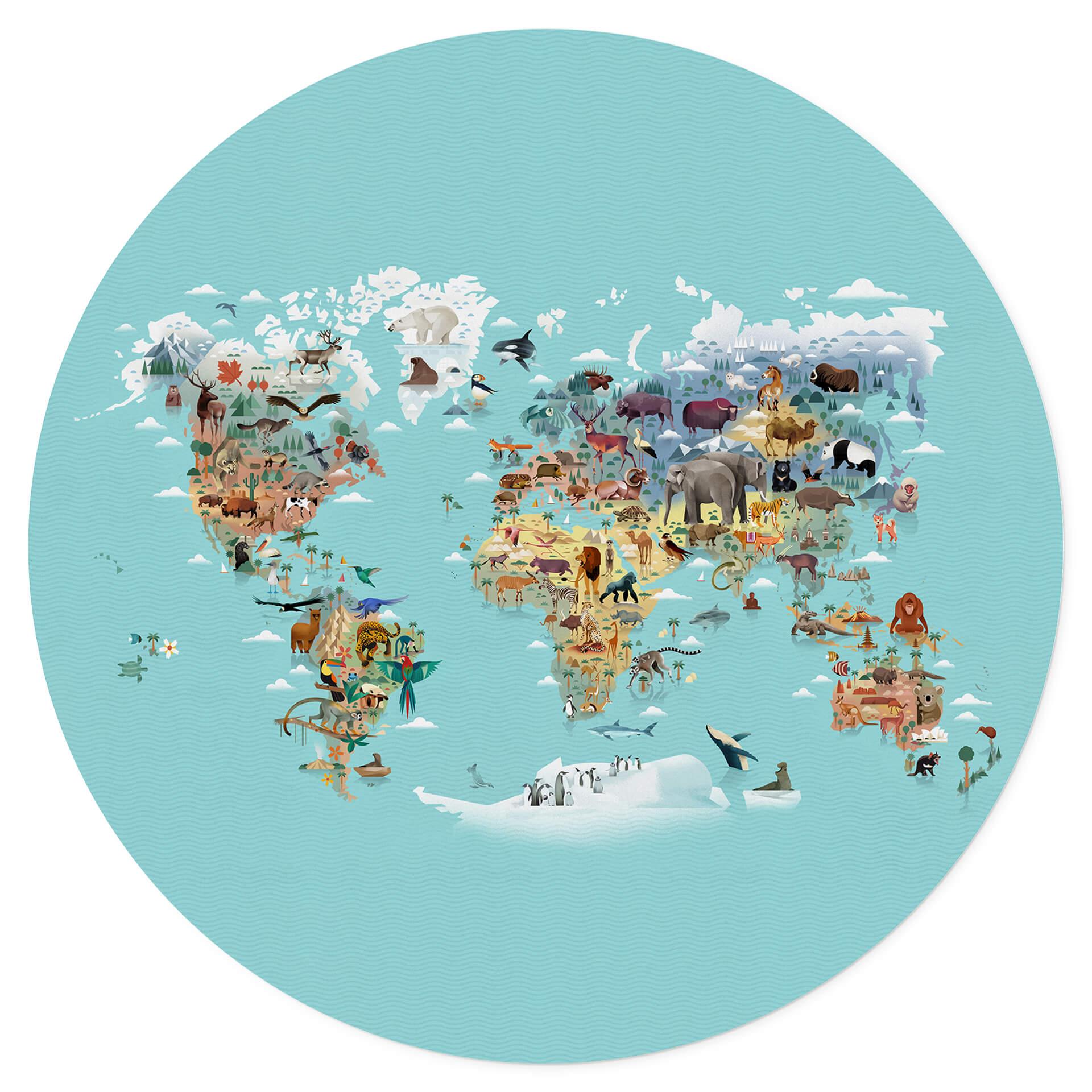 Wandtattoo World Map - Braun - Rund