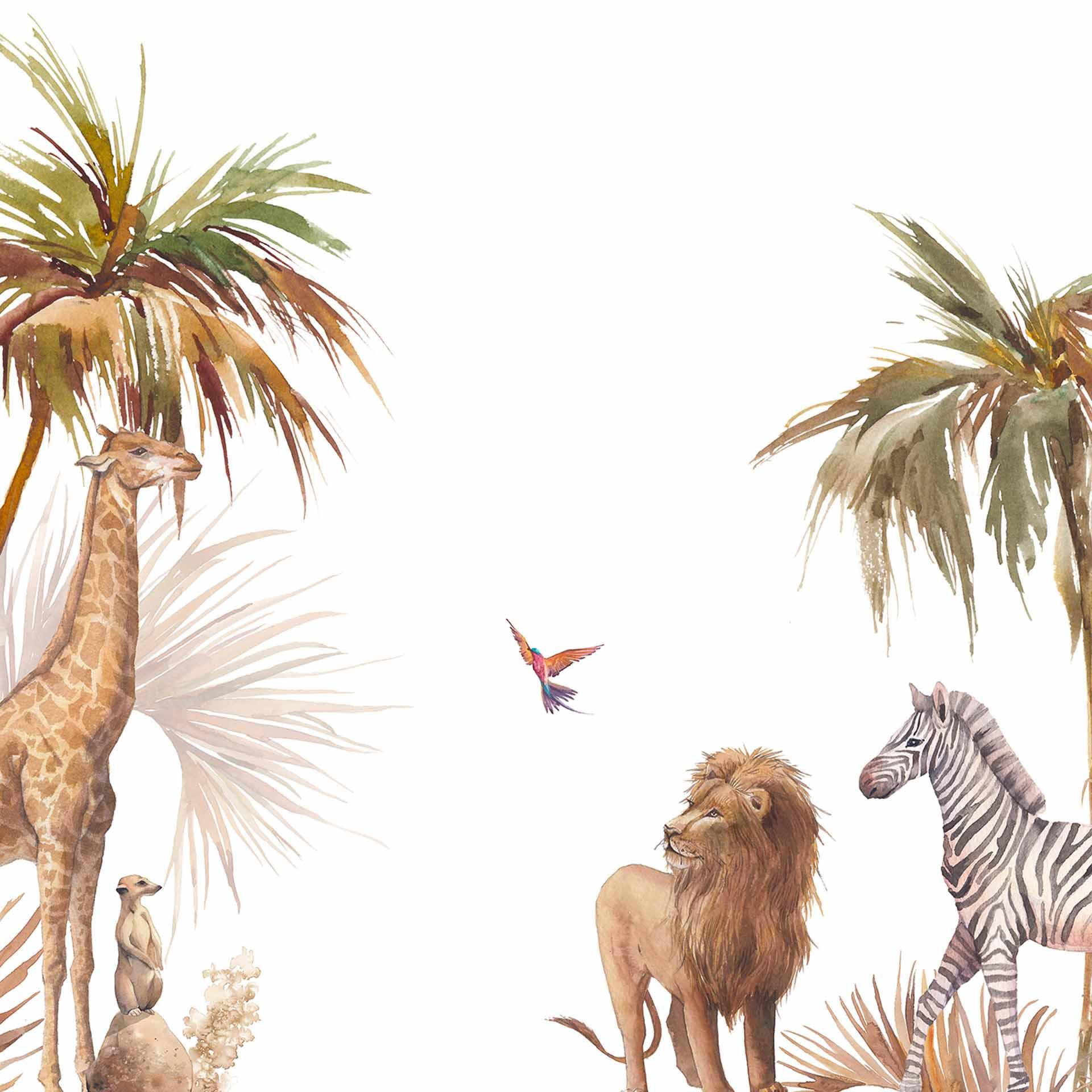 Dierenbehang SavannahAnimal in wit bruin - vliesbehang Designwalls 2 - 2,55 x 3,5 m