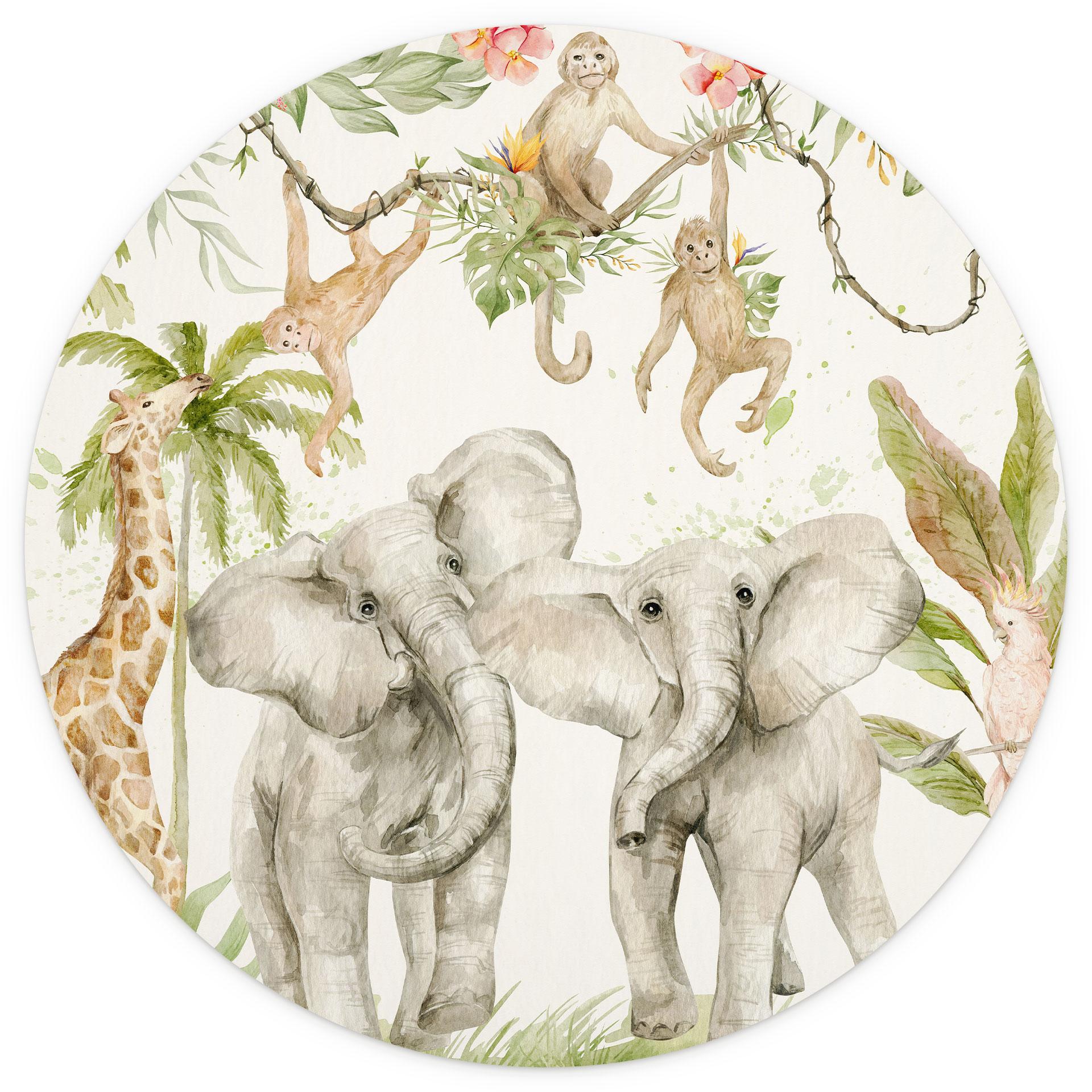 Fotomurale tondo Animali nella giungla tropicale - UN Designs - carta da parati in tessuto non tessu