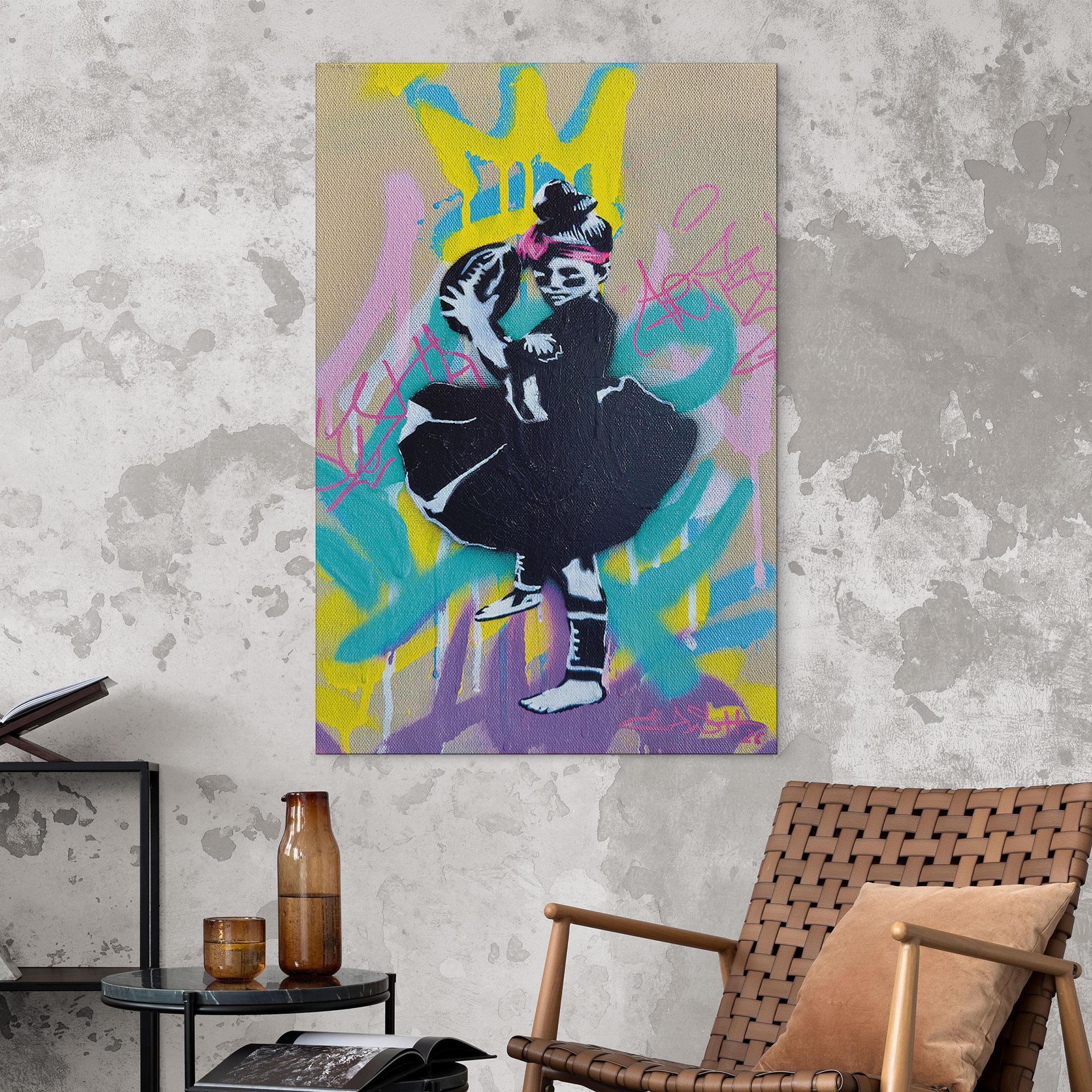 Wandbild Ballerina mit Football Graffiti - Habib - Alu-Dibond