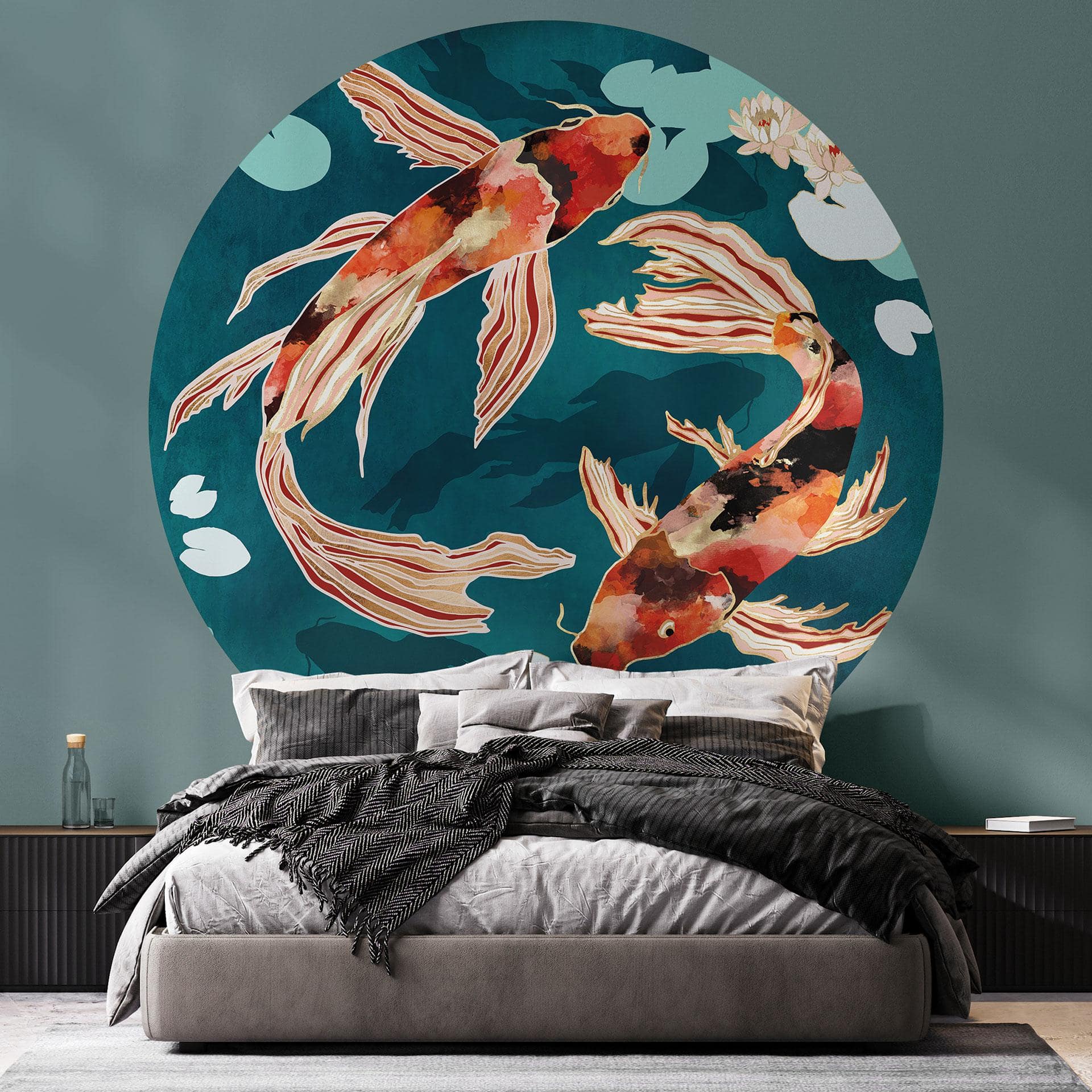 Tapet cirkel To koi i en dam - SpaceFrog Designs - vliesetapet/selvklæbende non-woven tapet