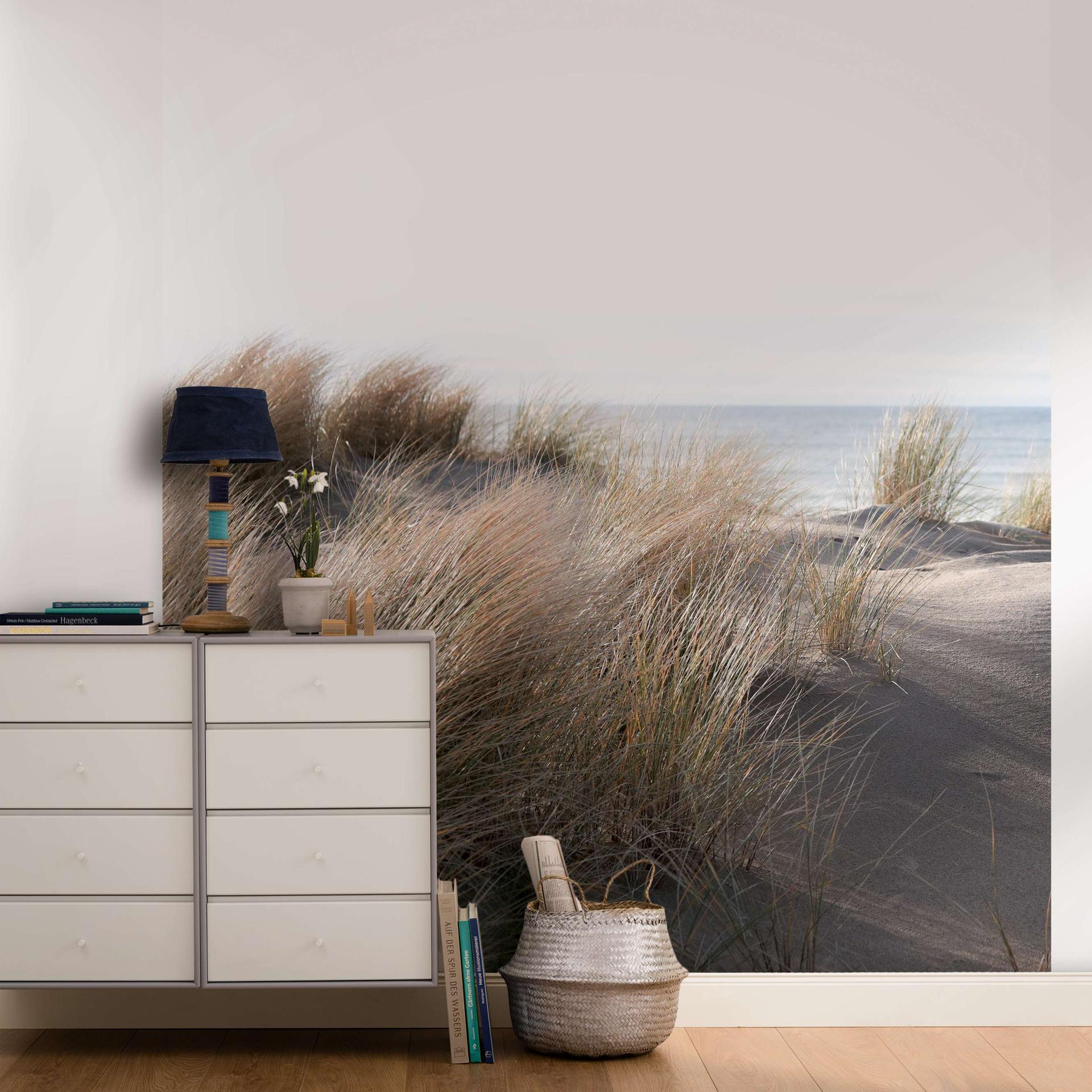 Fototapet med græs ved havet beige,Blomst 2,70 x 2,12 m