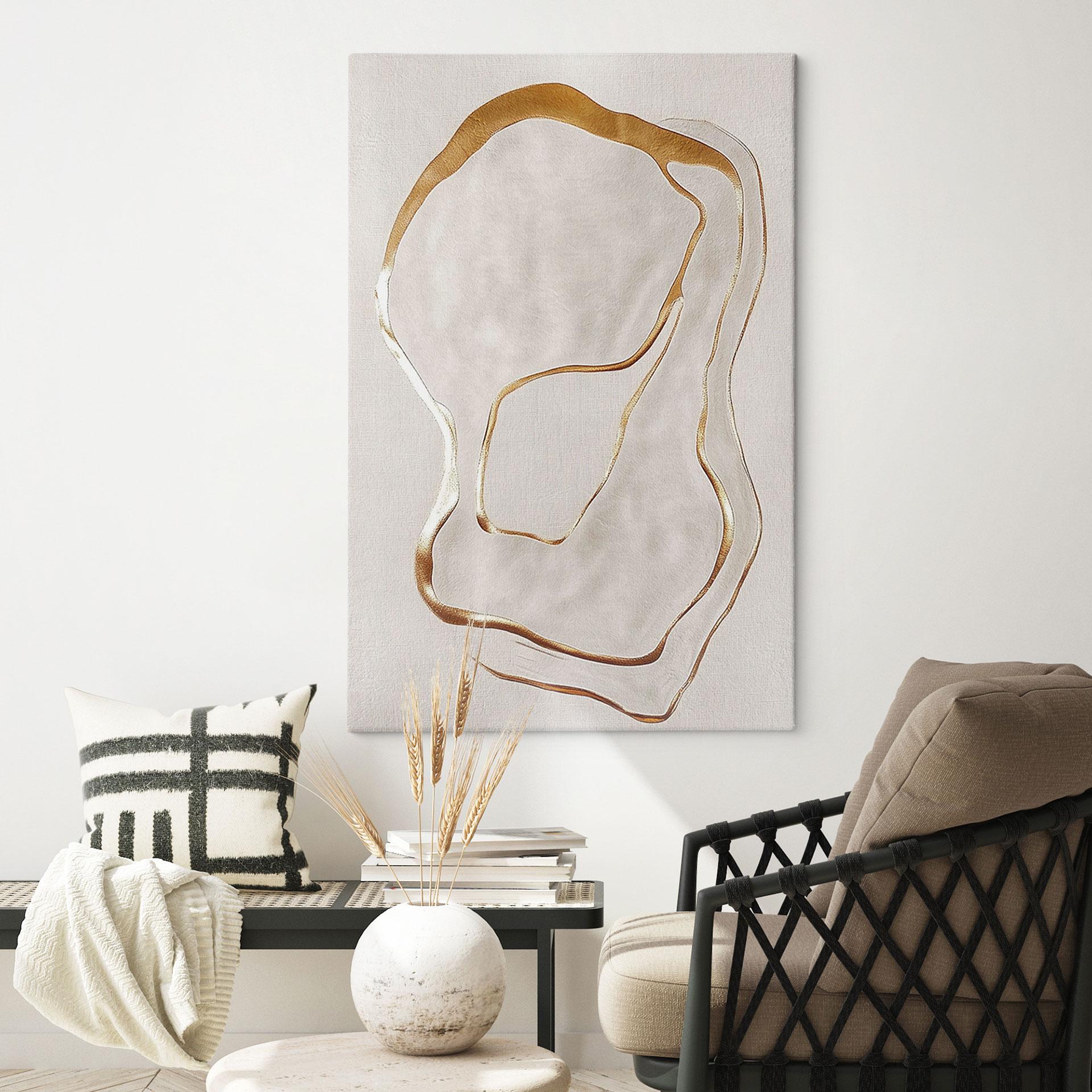 Canvasbillede Abstrakt linjekunst i guld og beige - Alma