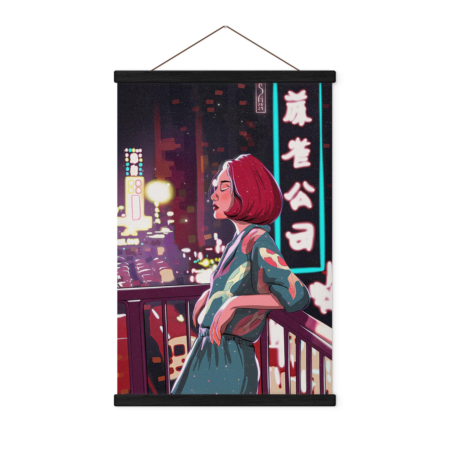 Tekstil plakat Pige på en balkon i Japan - Oliveira