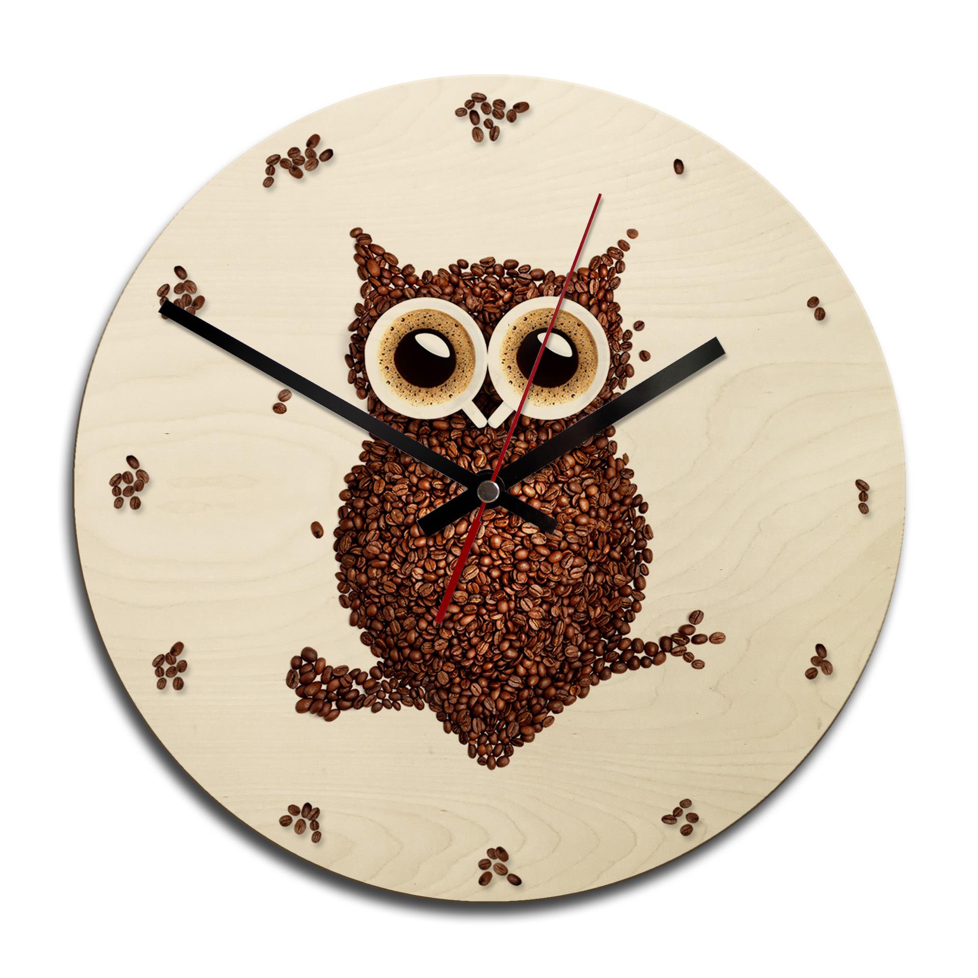 Horloge murale en bois - Hibou café