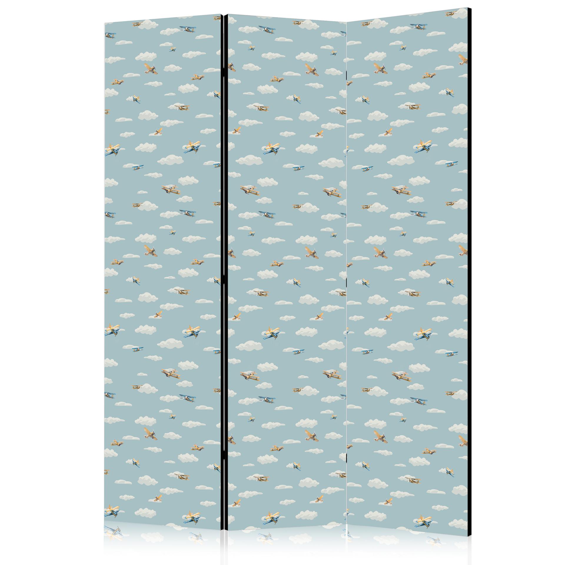 Paravent, Raumteiler freistehend, Trennwand - Illustration - Yellow-Blue Airplanes Against a Blue Sk
