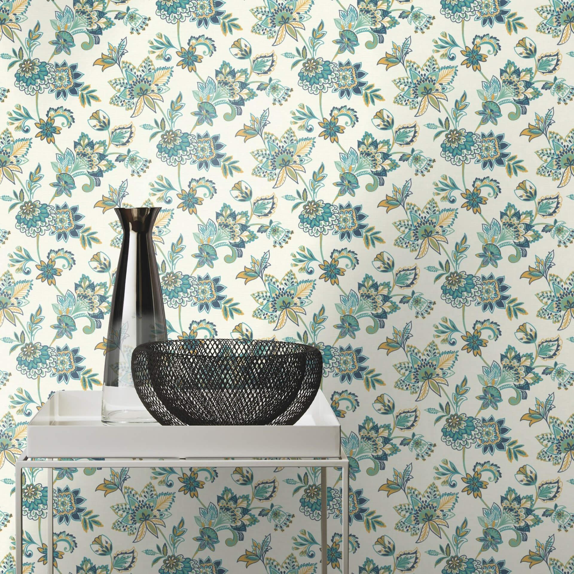 Papier peint intissé Rasch, papier peint à motifs Salsa blanc crème