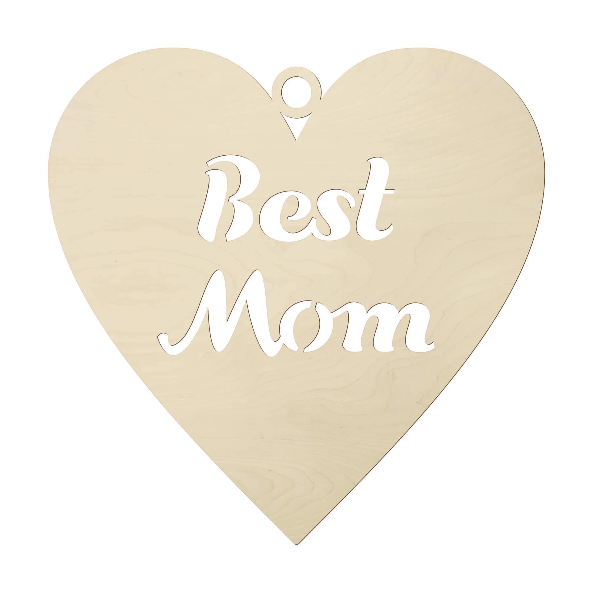 Wanddecoratie Populierenhout Best Mom Heart