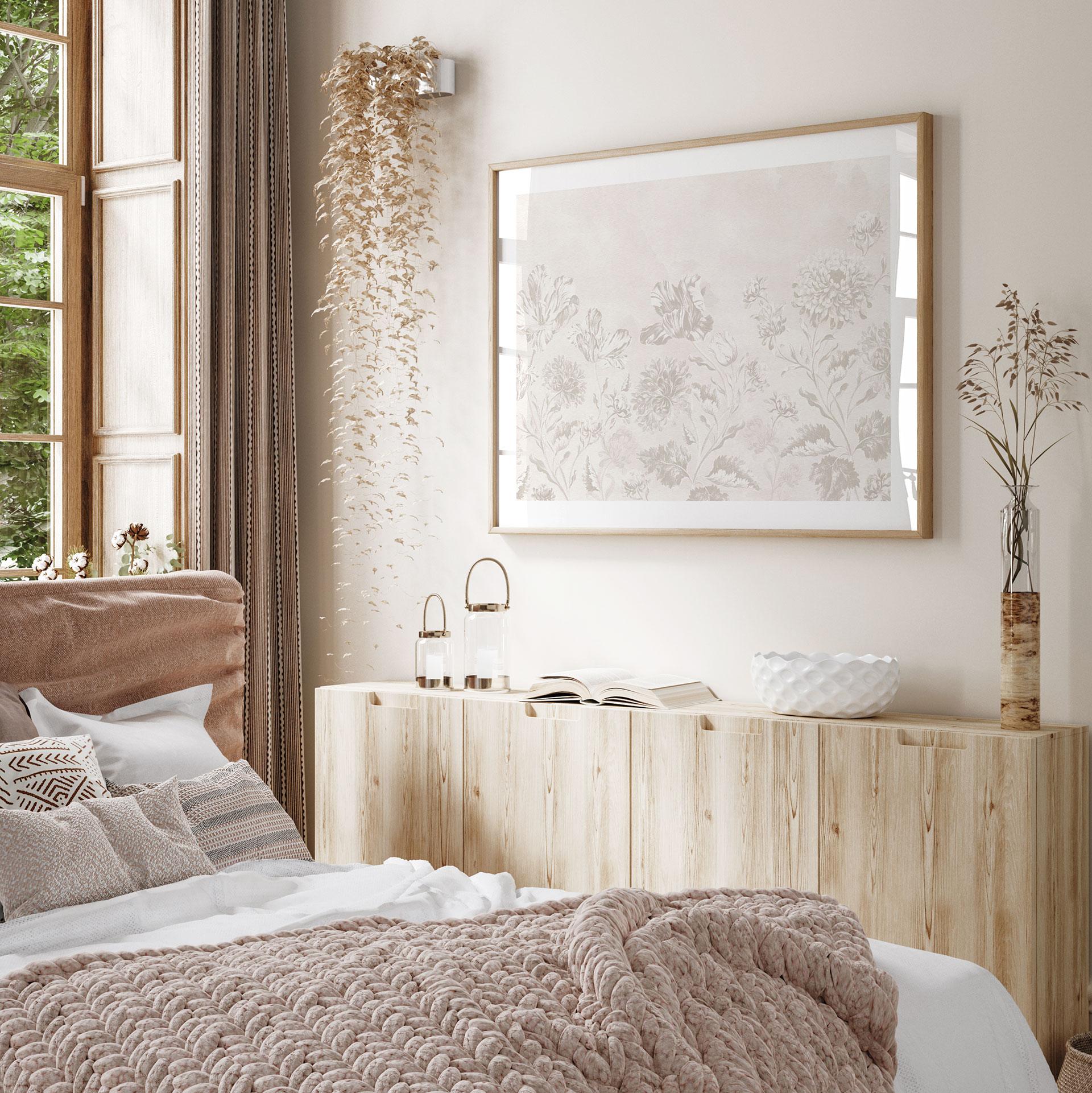 Bloemen Poster Wilde bloemen in krijtlook Greige - Bloomery Decor