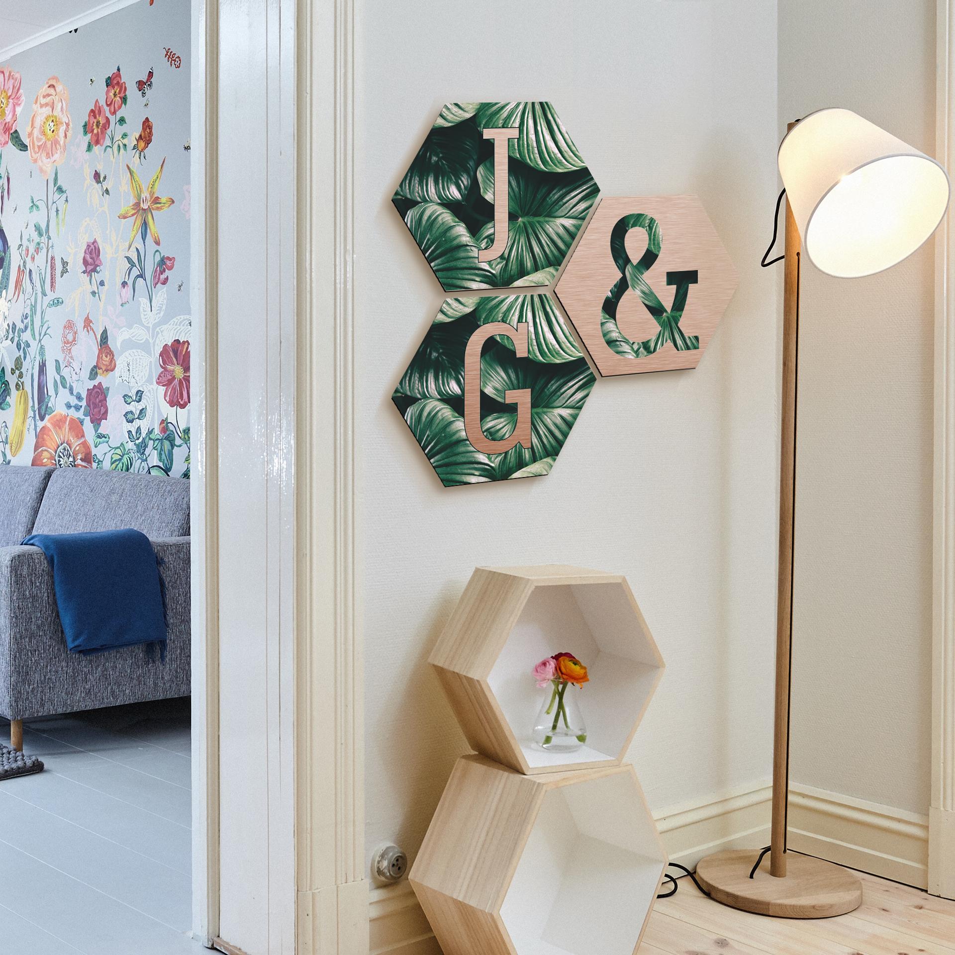 Hexagon Alu-Dibond Koper Decoratieletters - Jungle