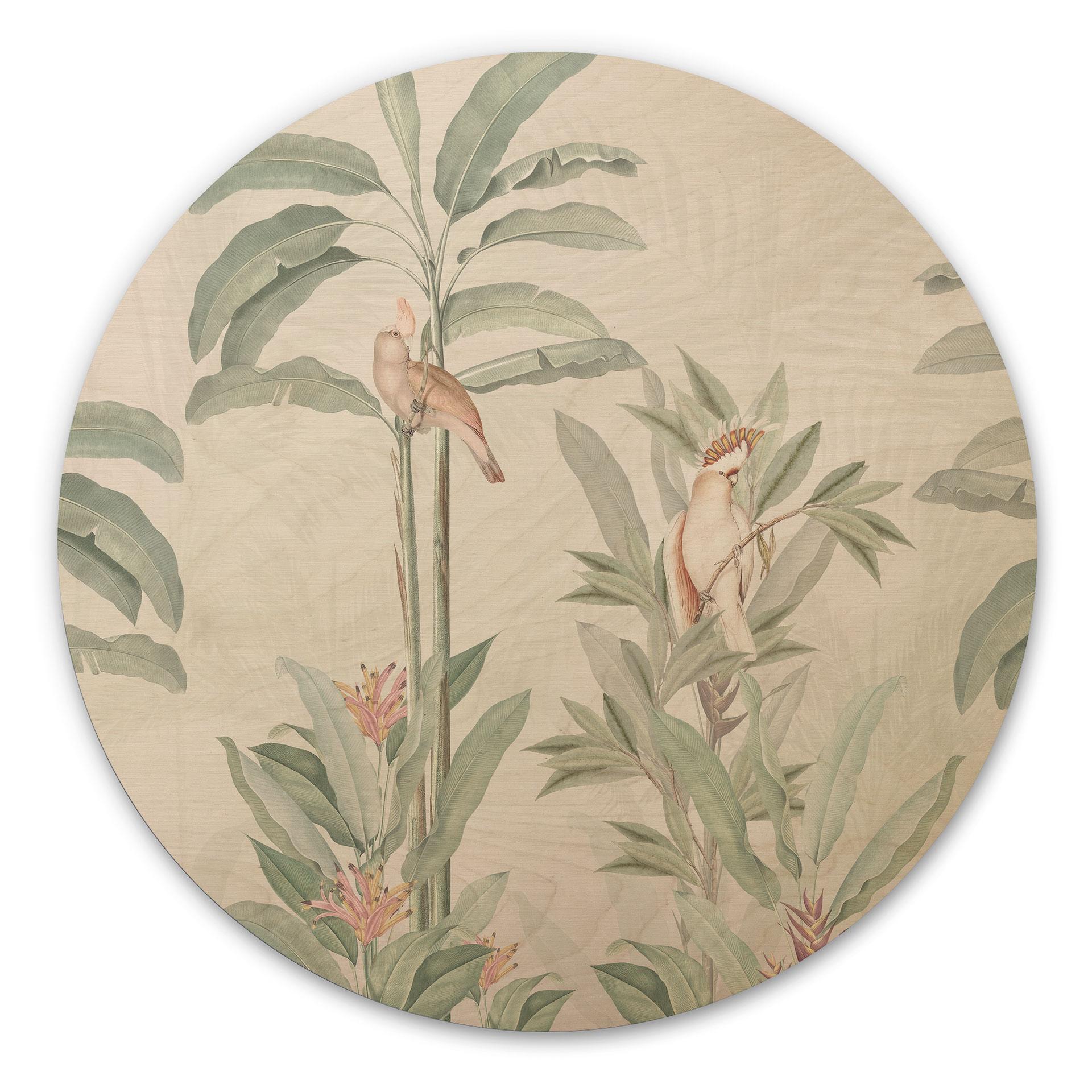 Billede af træ Tropisk skov med kakaduer - Bloomery Decor - Round