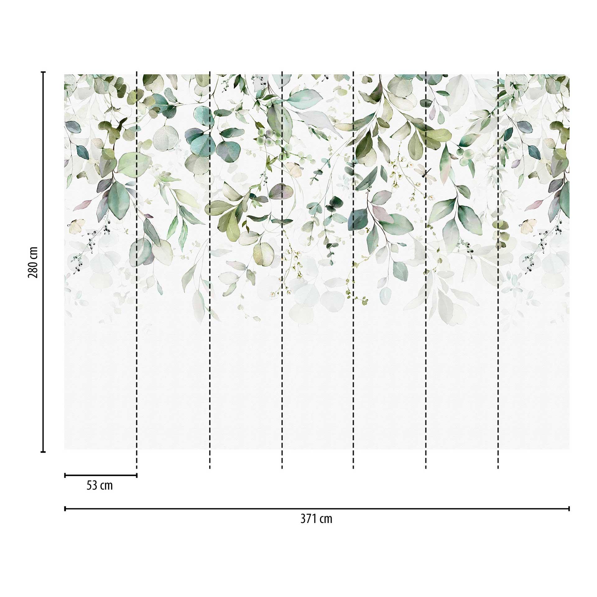 Leaves Green White - vliesbehang met aquarel motief voor woonkamer & slaapkamer