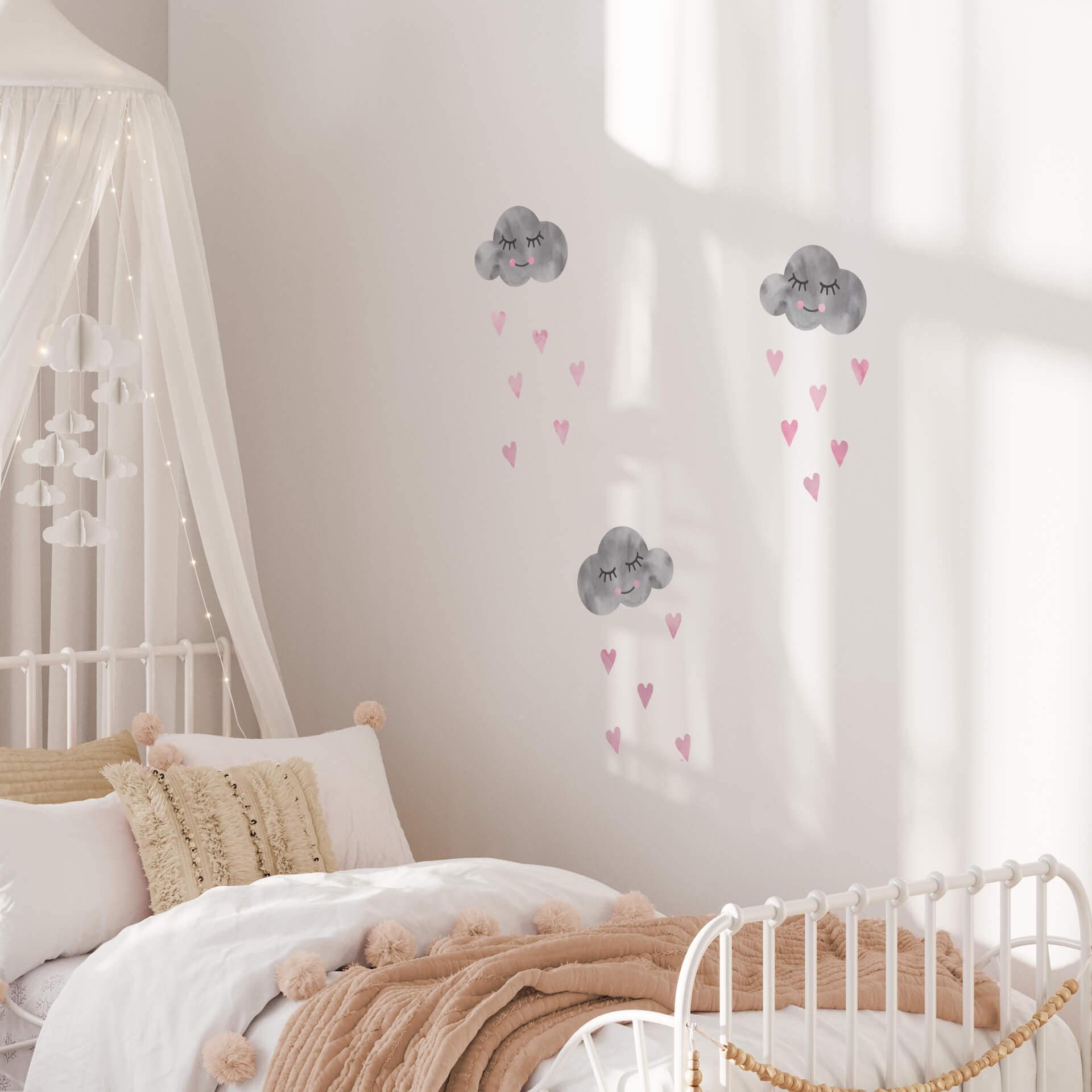 Muursticker set Wolken grijs en roze