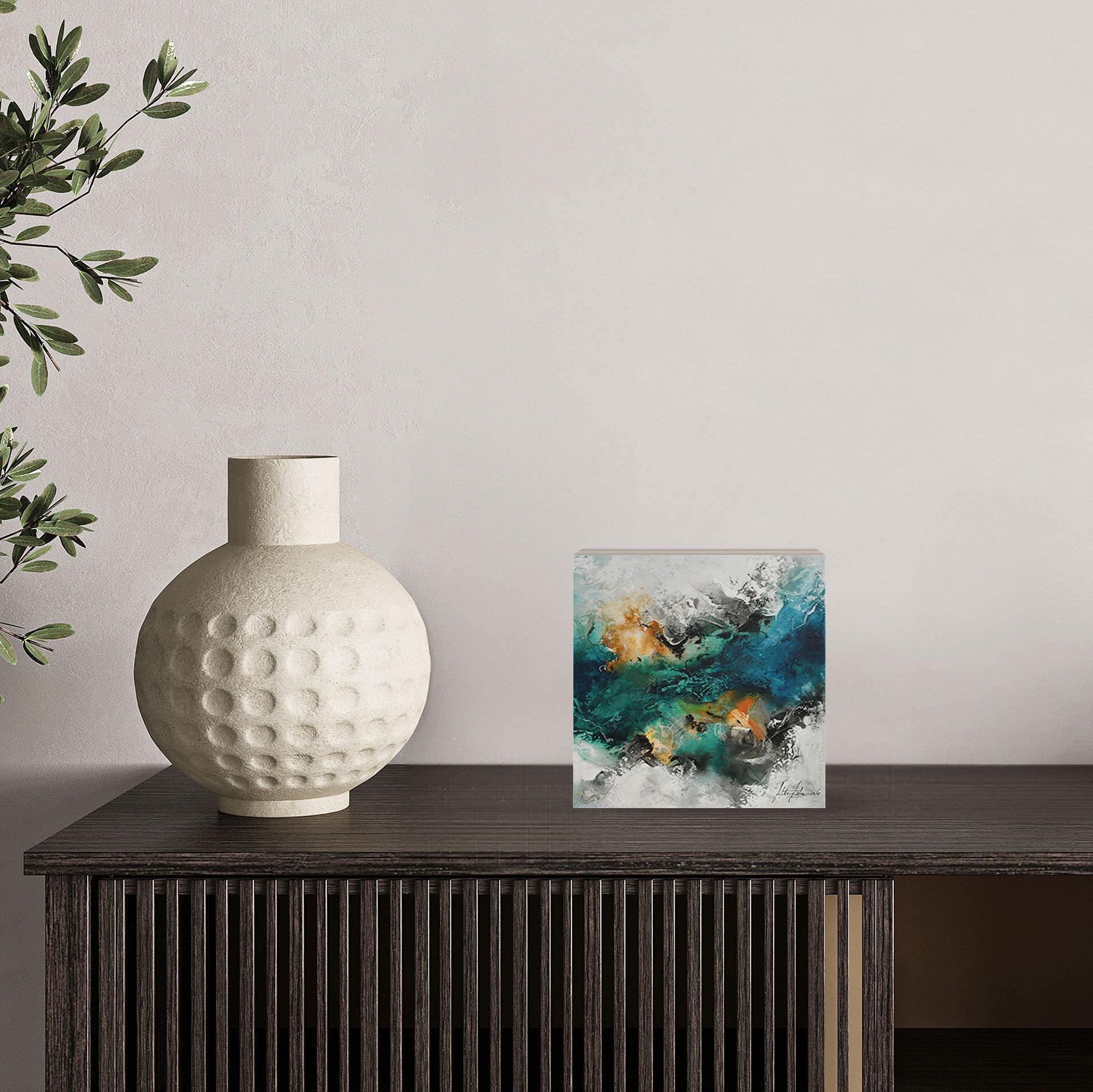 Holzbild zum Hinstellen - Formen und Struktur - Fedrau - 15x15 cm