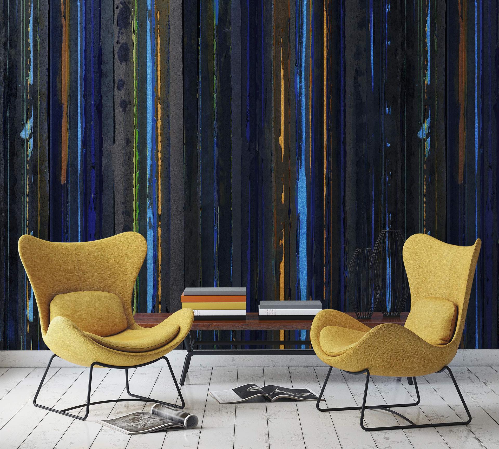 Abstract Bamboe Behang Fotobehang, Blauw Gestreept 2.70 x 2.12 m