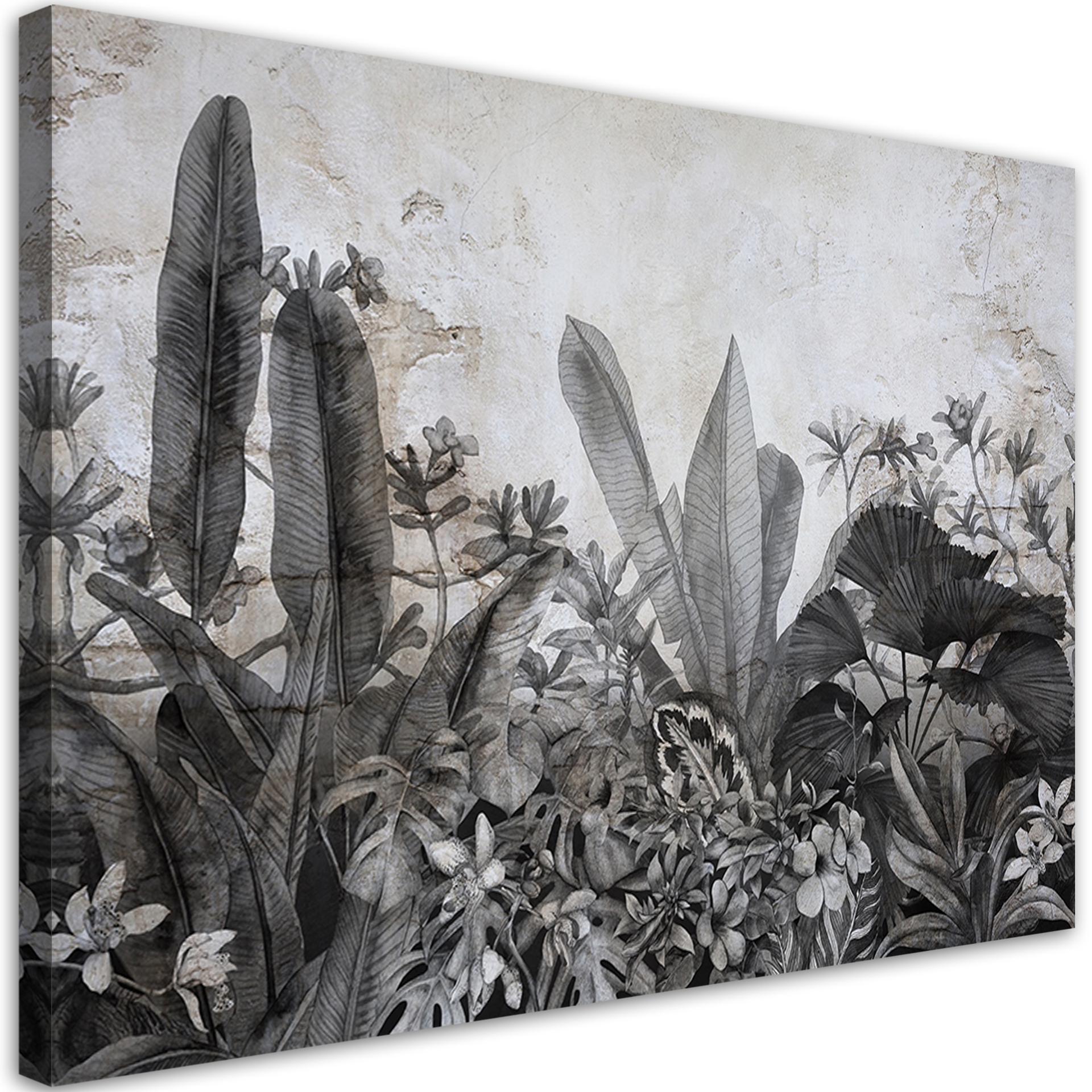 Canvasbillede, Jungle blade beton grå