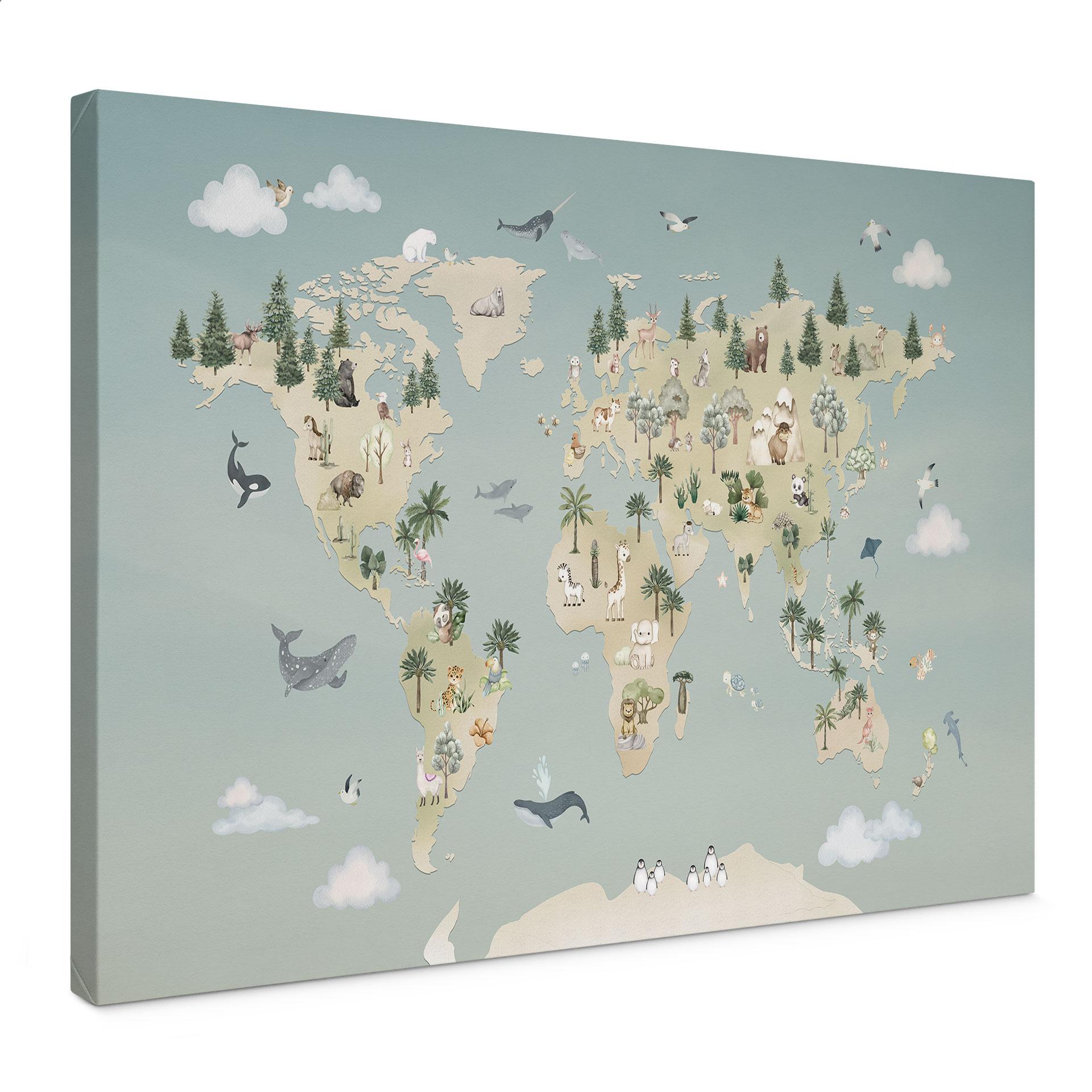 Stampa su tela Mappamondo - Il Mondo degli Animali - Oliver Robins