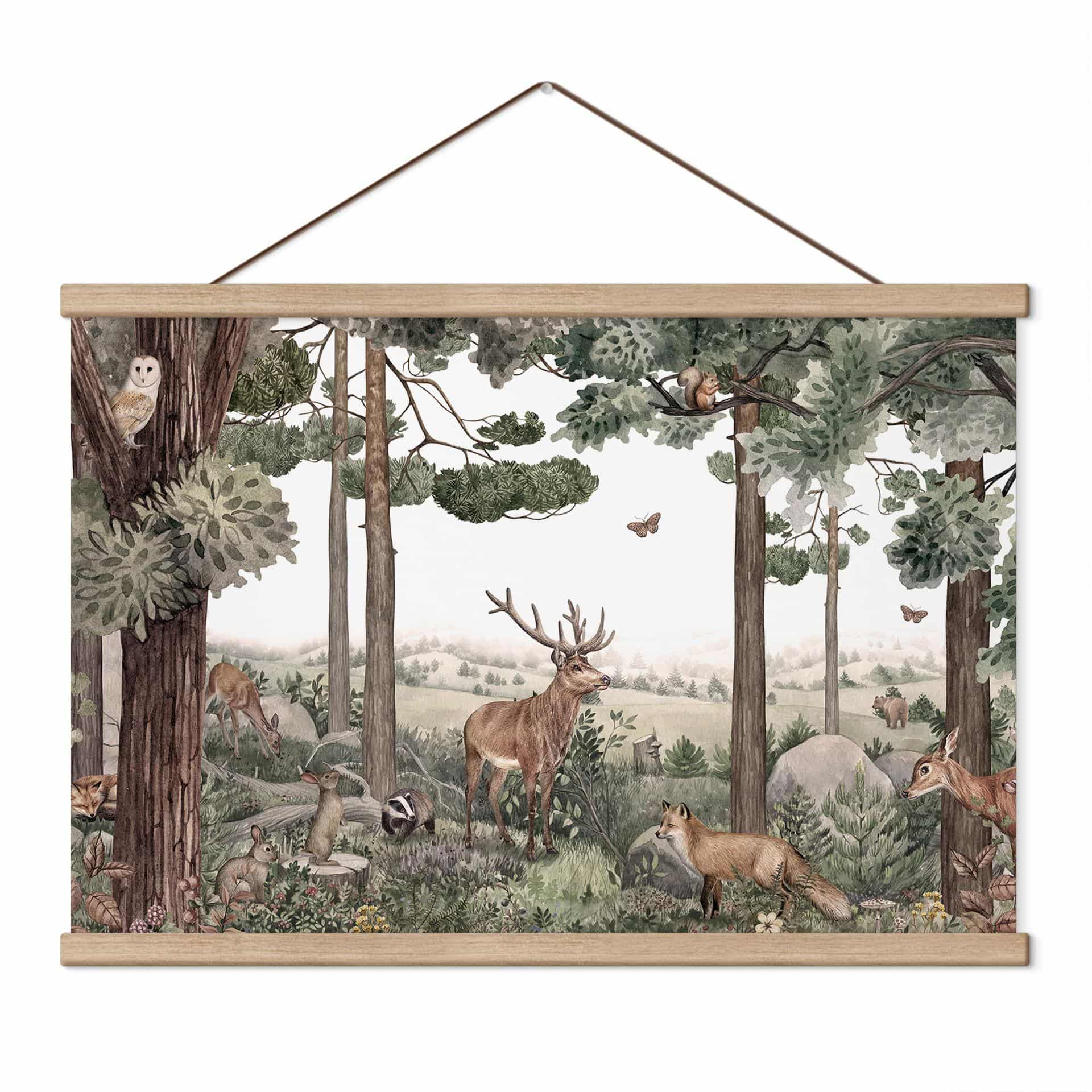 Kinderkamer Textielposter Inheemse dieren in het bos - Kikki Belle
