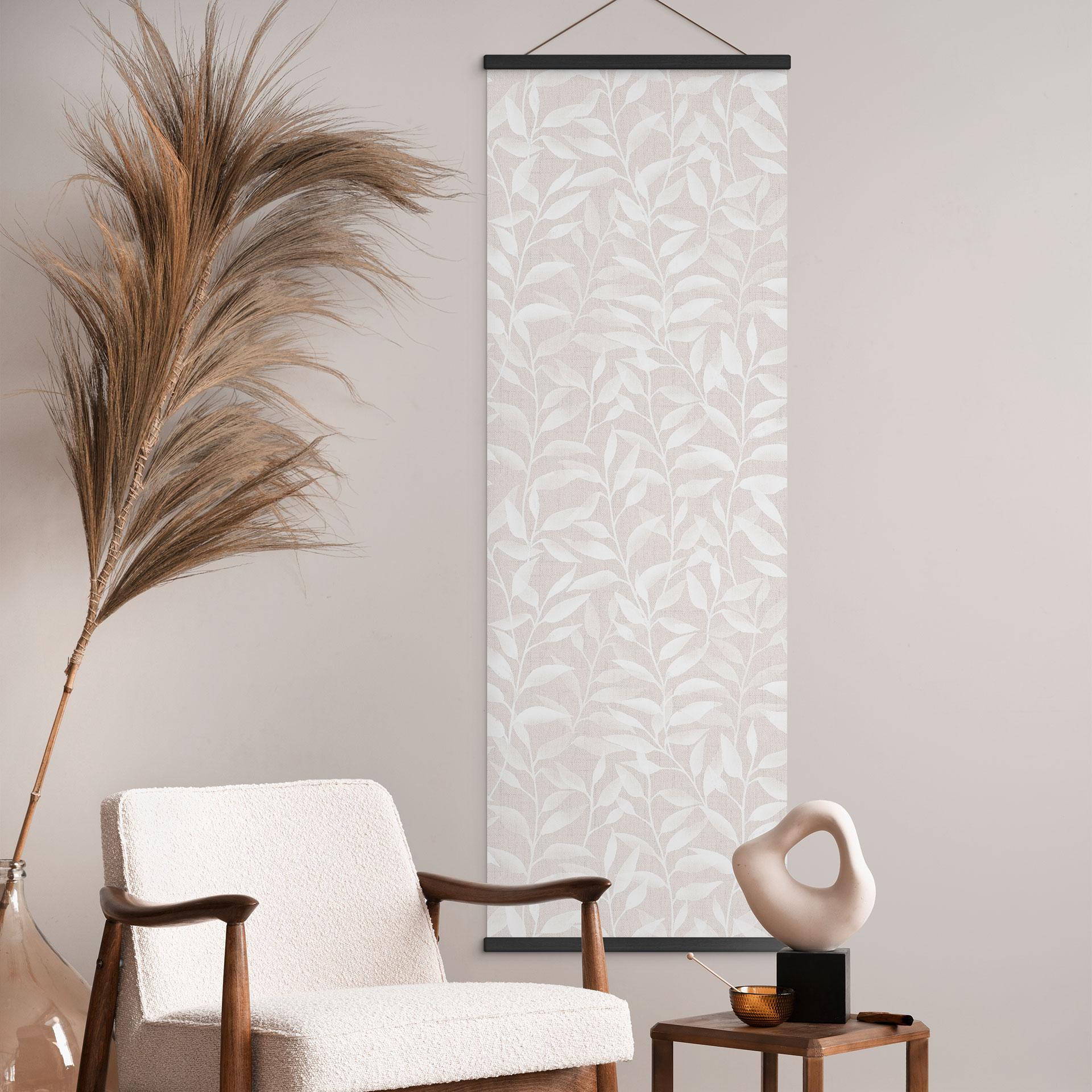 Tekstil plakat Delikate akvarelblade - Blød beige - Blomsterdekoration - Panorama