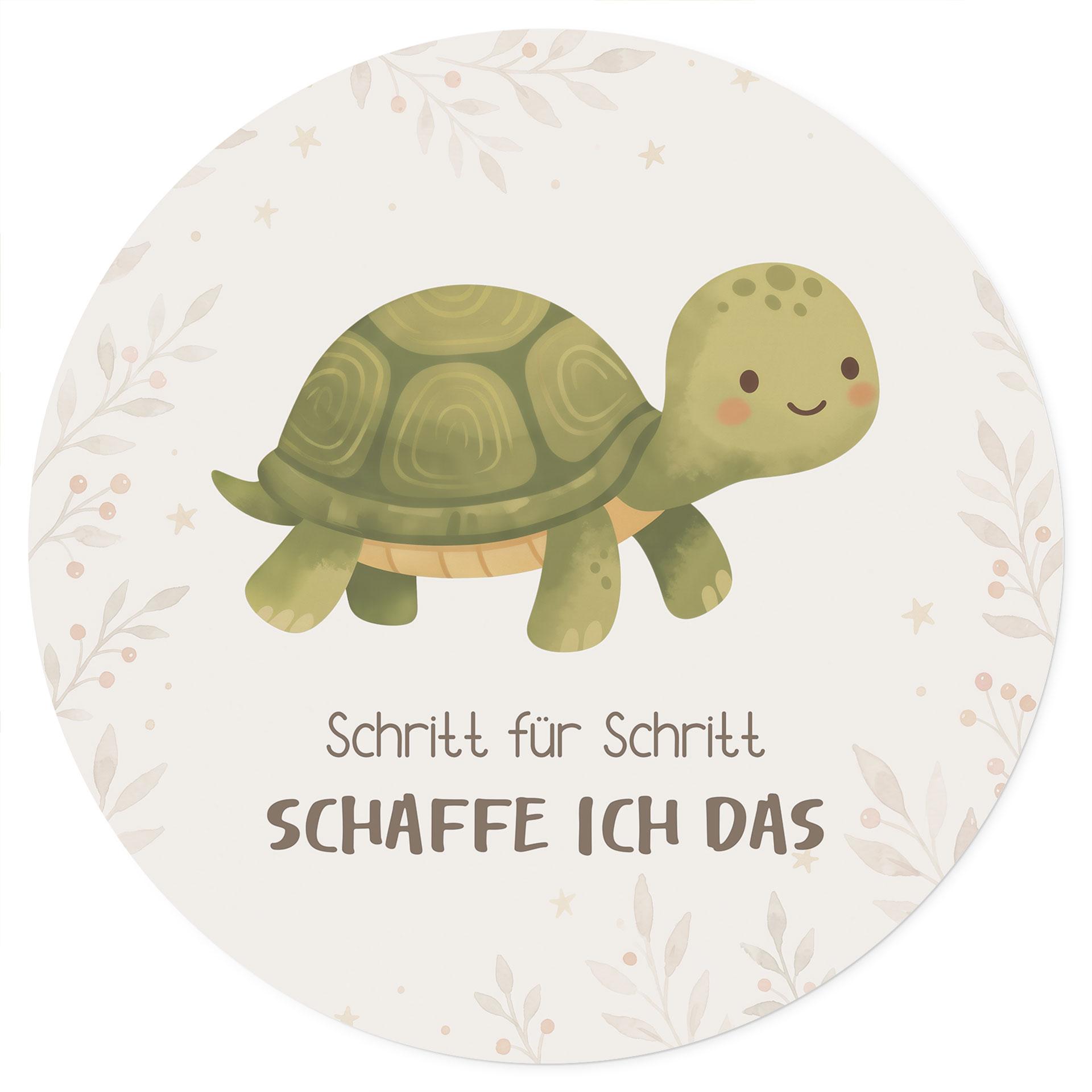 Rundes Wandtattoo mit Schildkröte - Mutmachspruch 'Schritt für Schritt schaffe ich das' fürs Kinderzimmer