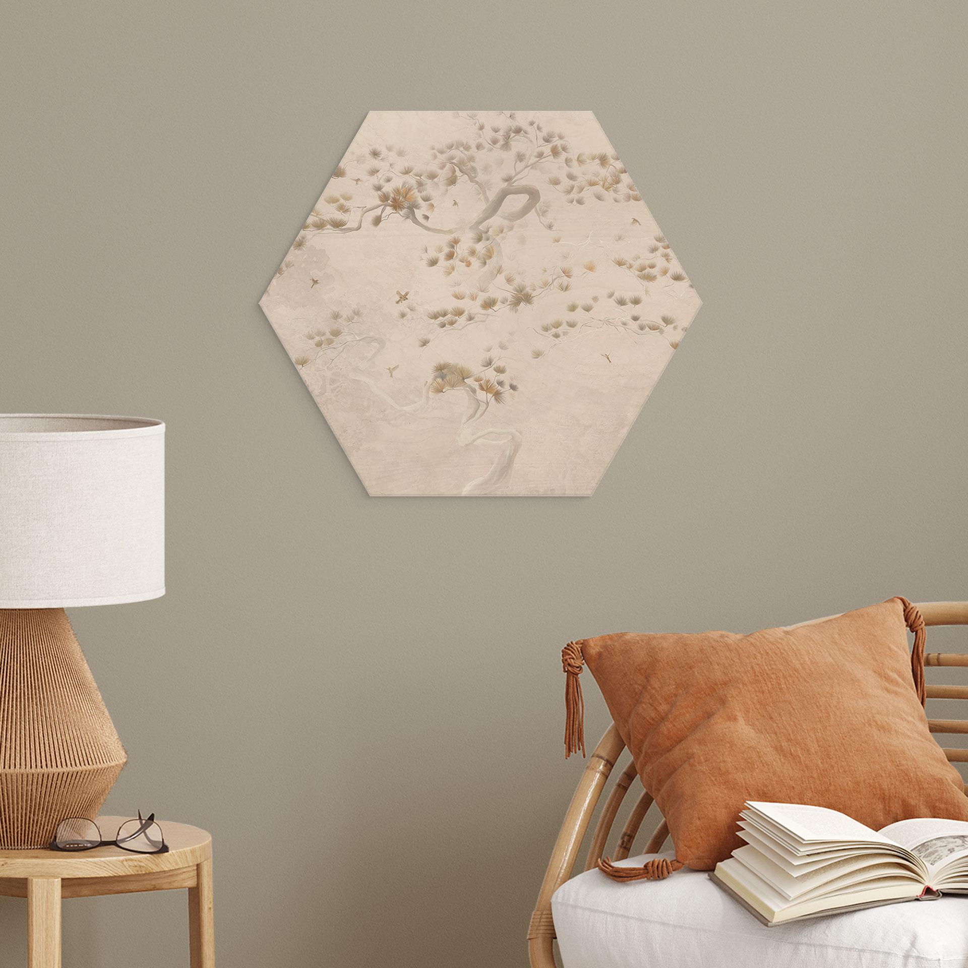 Houten Wanddecoratie in zeshoekige stijl Elegant grenen in Aziatische stijl - Ms Tiff