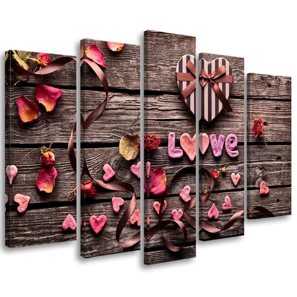 5 stykke lærredstryk Heart Love vintage blomster