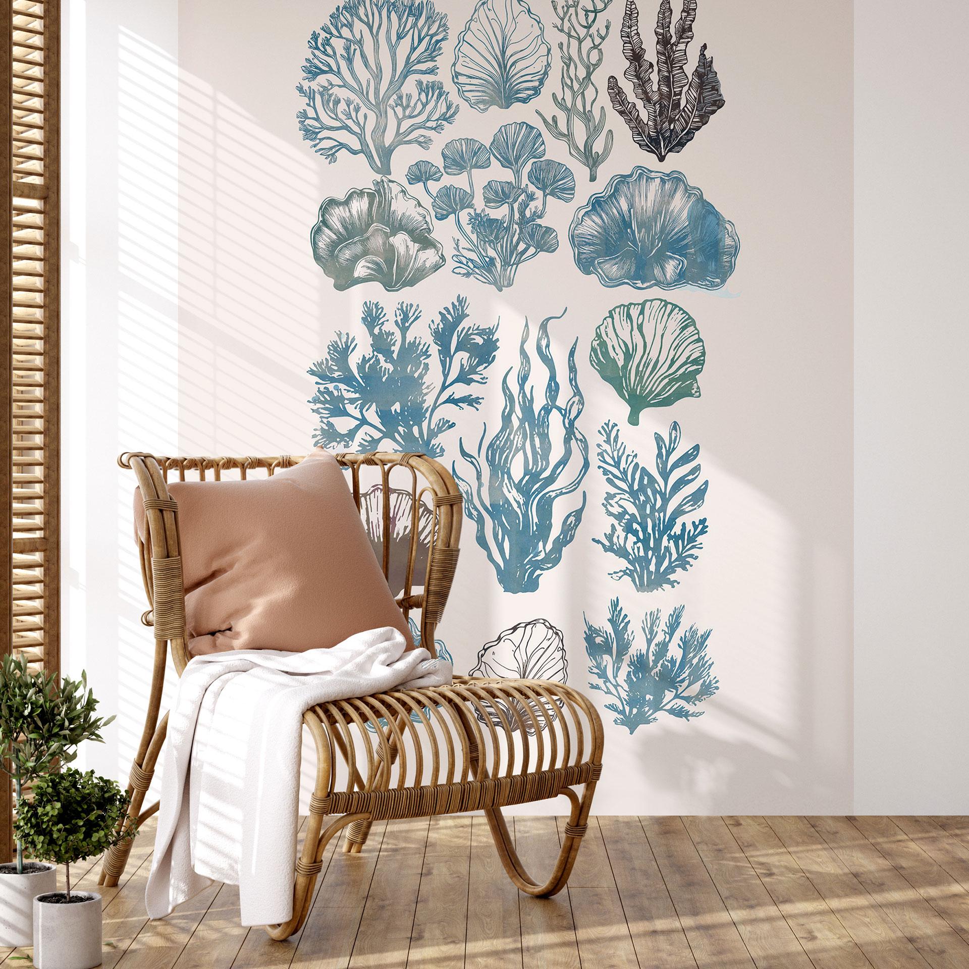 Filigrane alger og skaller | Botanisk illustration Fototapet - casa cartissi