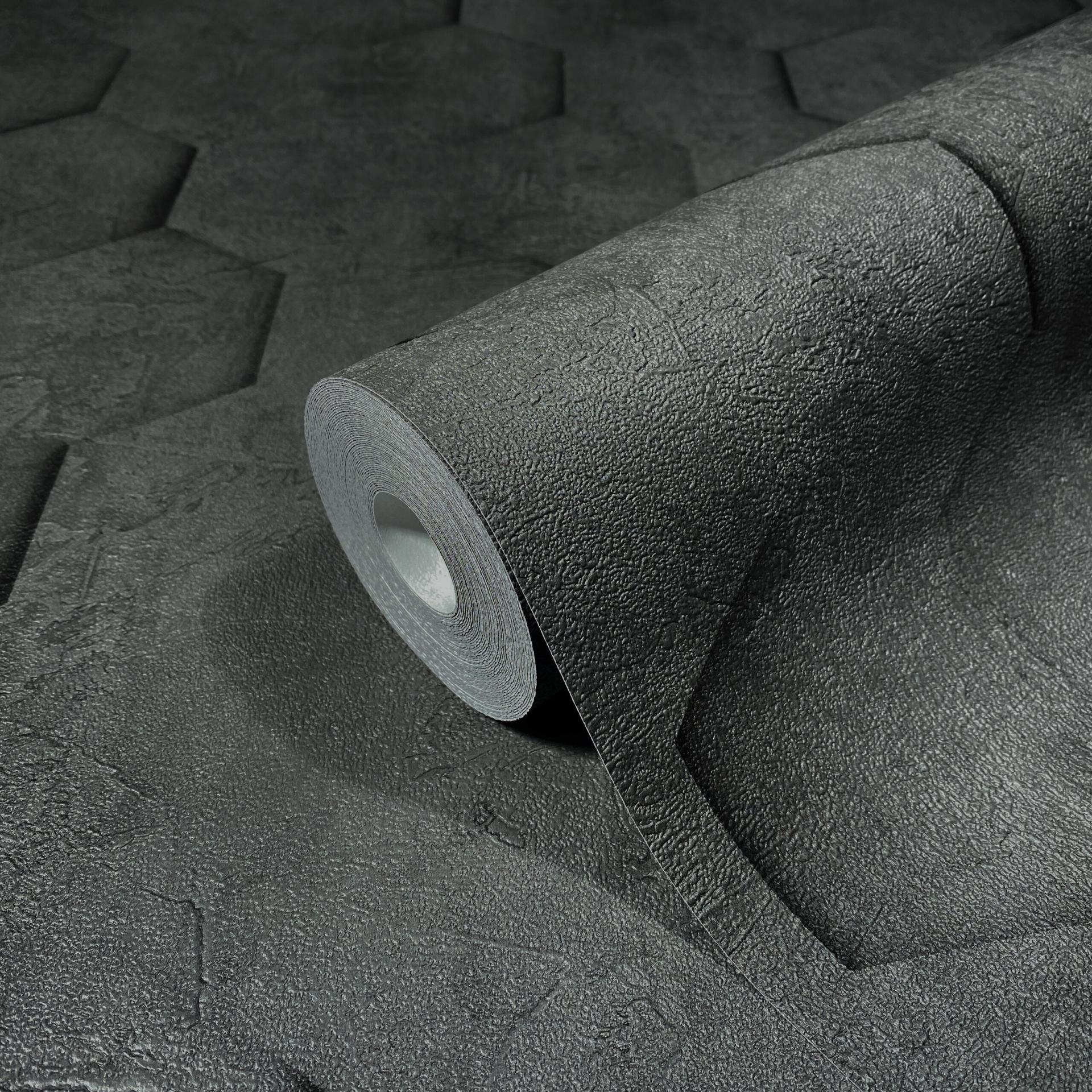 Non-woven tapet med 3D honeycomb mønster sort grafik