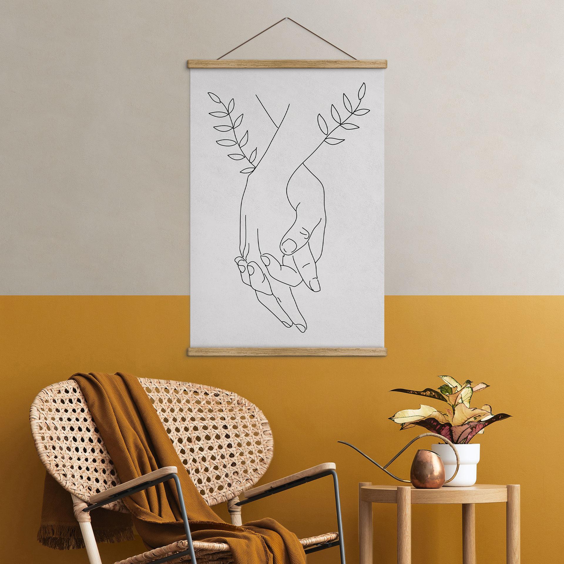 Tekstil plakat Line Art - Elskende, der holder hinanden i hånden - Lizde