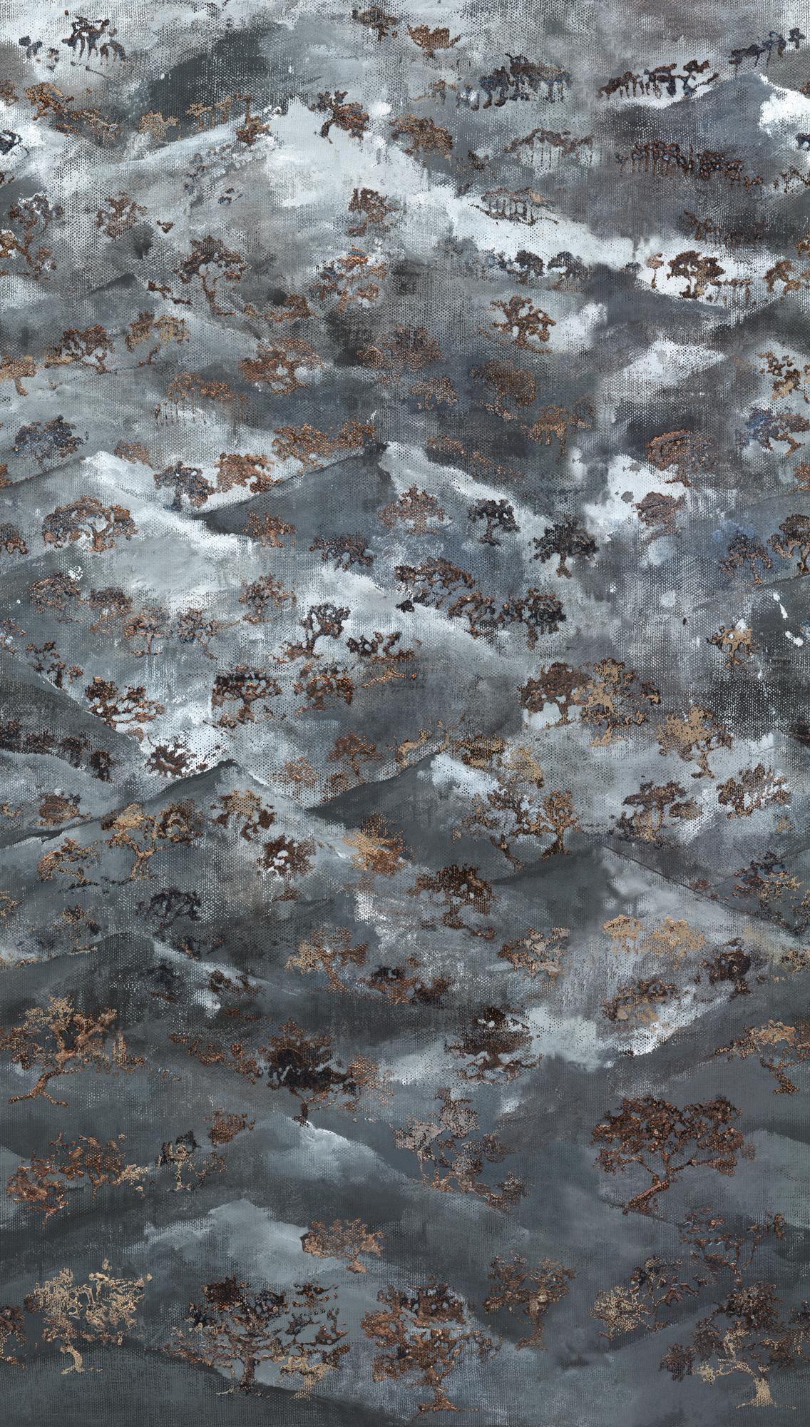 abstract behang blauw grijs - vliesbehang kunst Livingwalls - mat en glad