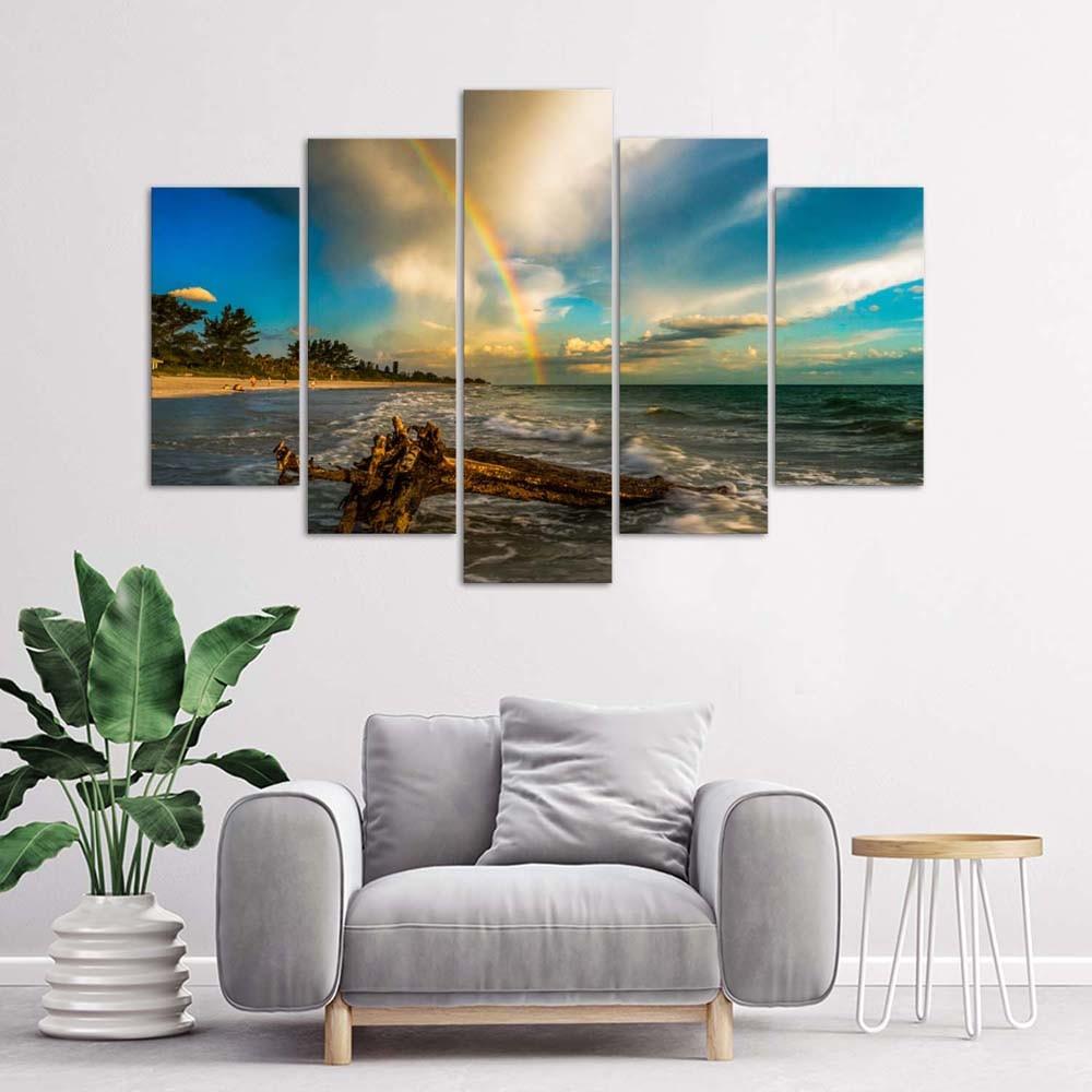 Lærred print 5 stykker, strand hav himmel