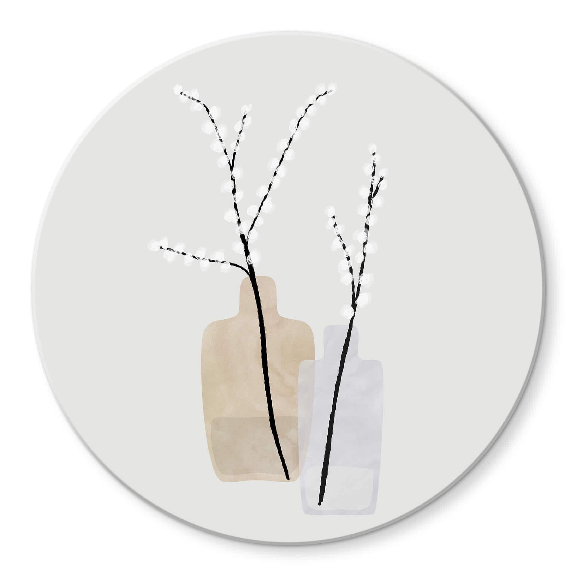 Tableau sur verre Blursbyai - Deux vases avec des branches de saule dans des tons pastels
