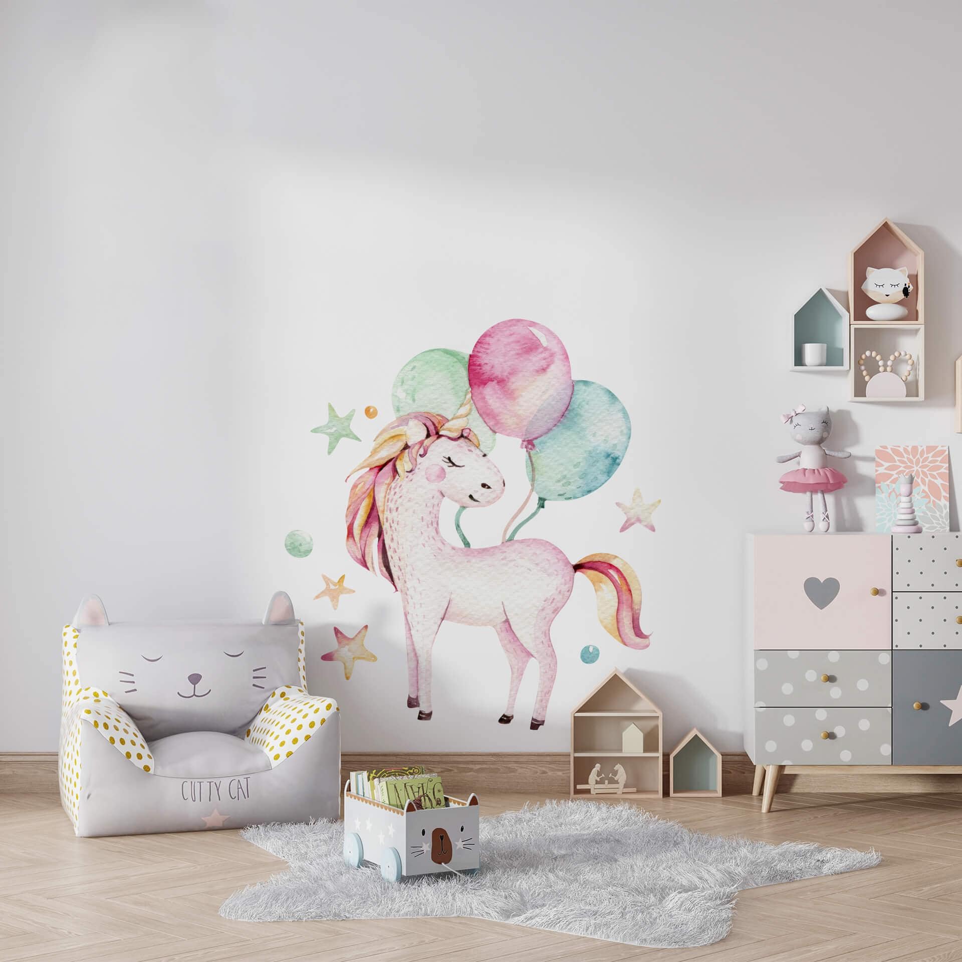 Sticker mural Kvilis - Licorne aux ballons