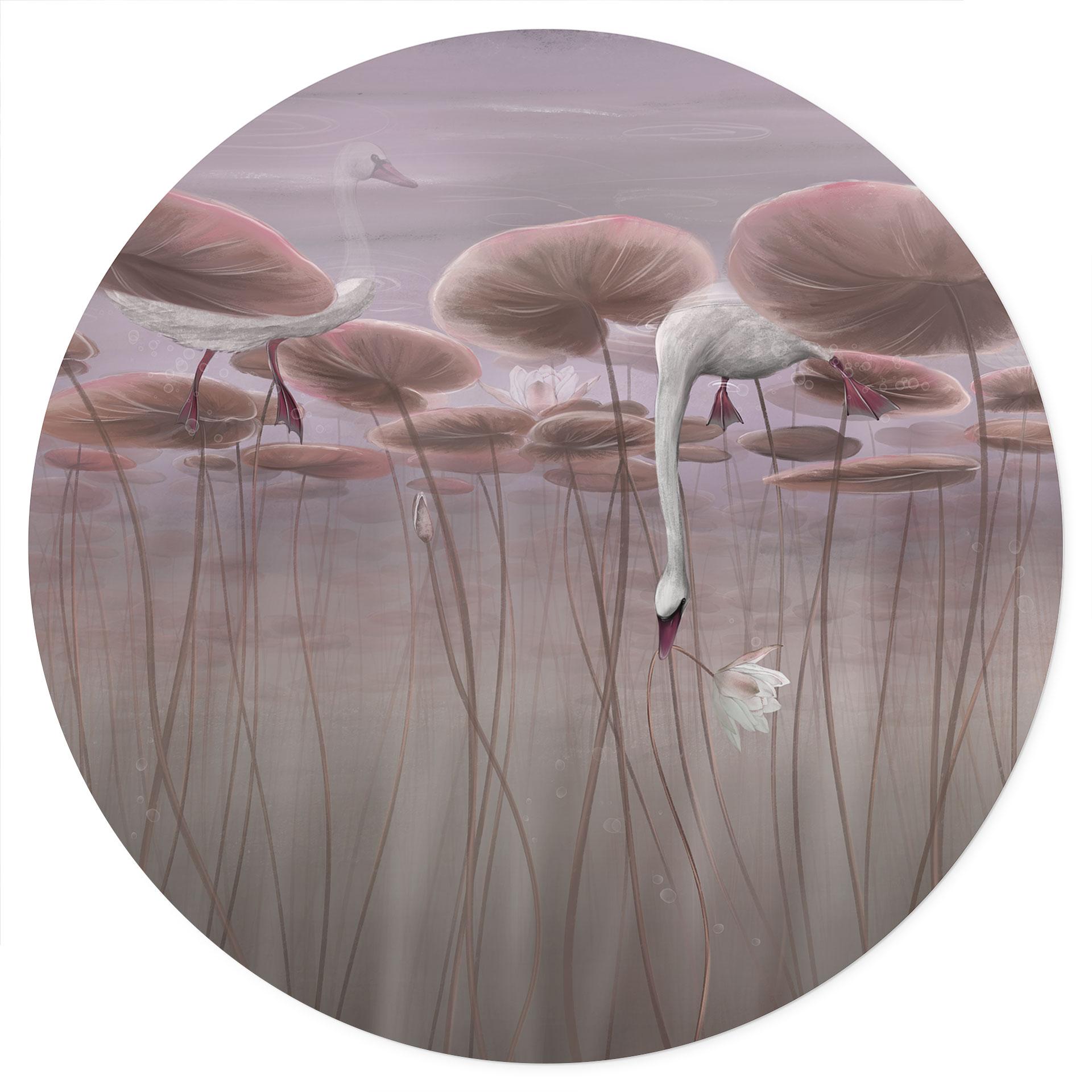 Wandtattoo Lotusblumen mit Schwan im Wasser in Altrosa - Ms Tiff - Rund