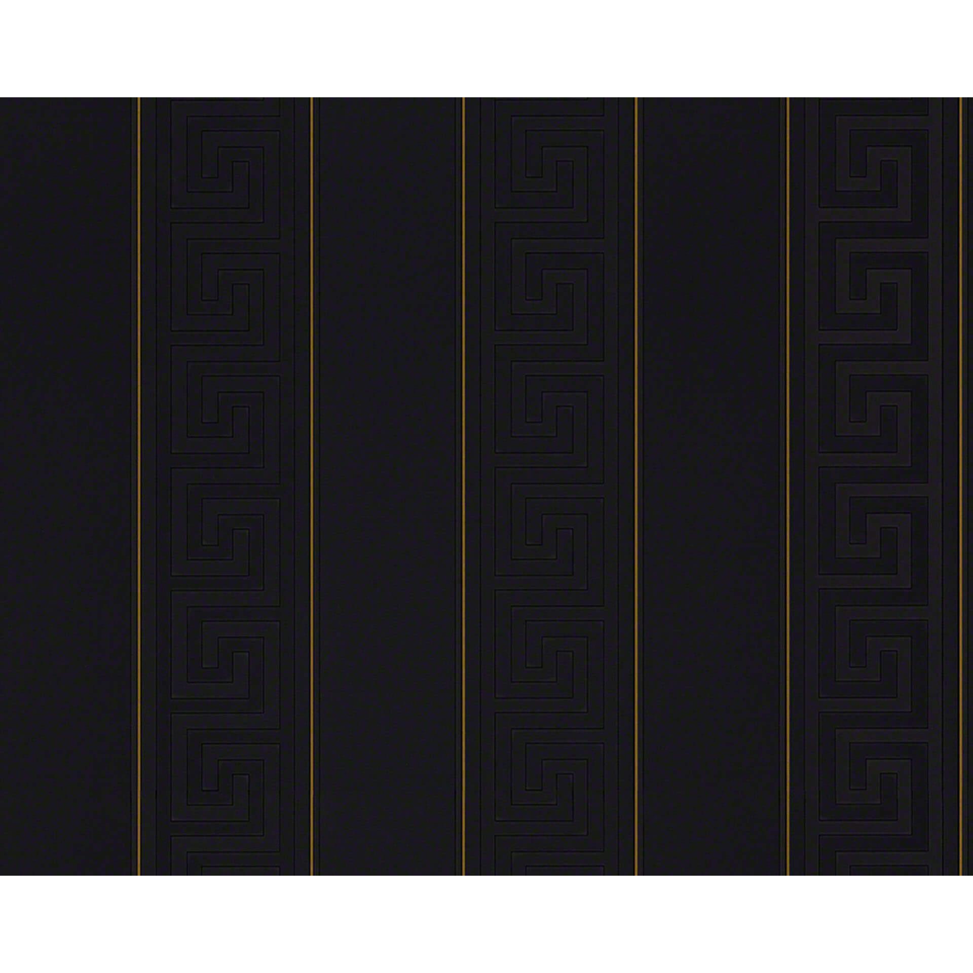 Patroonbehang Versace Behang Greek Metallic, Zwart