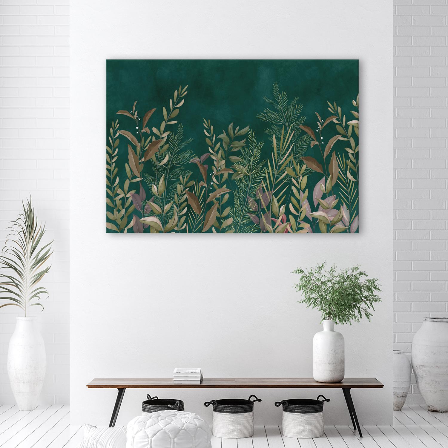 Canvasbillede, Blade på en grøn baggrund