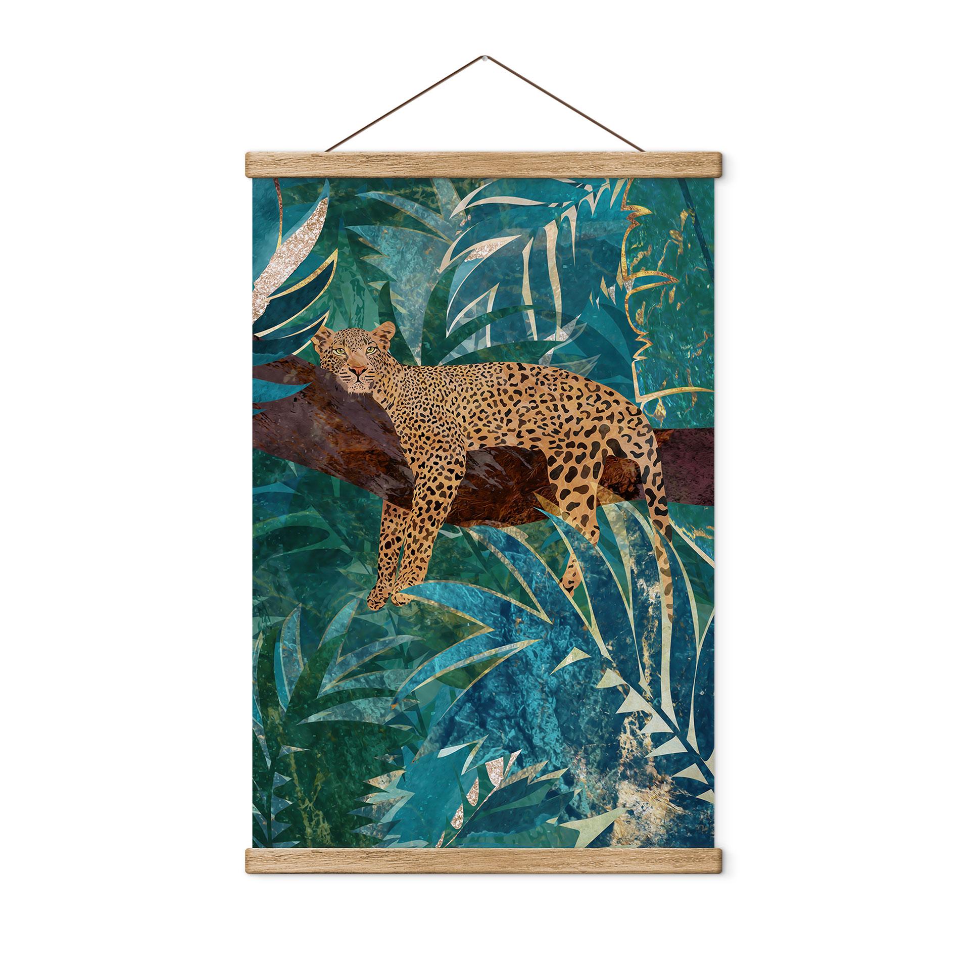 Tekstil plakat leopard i smaragdgrøn jungle - Manovski