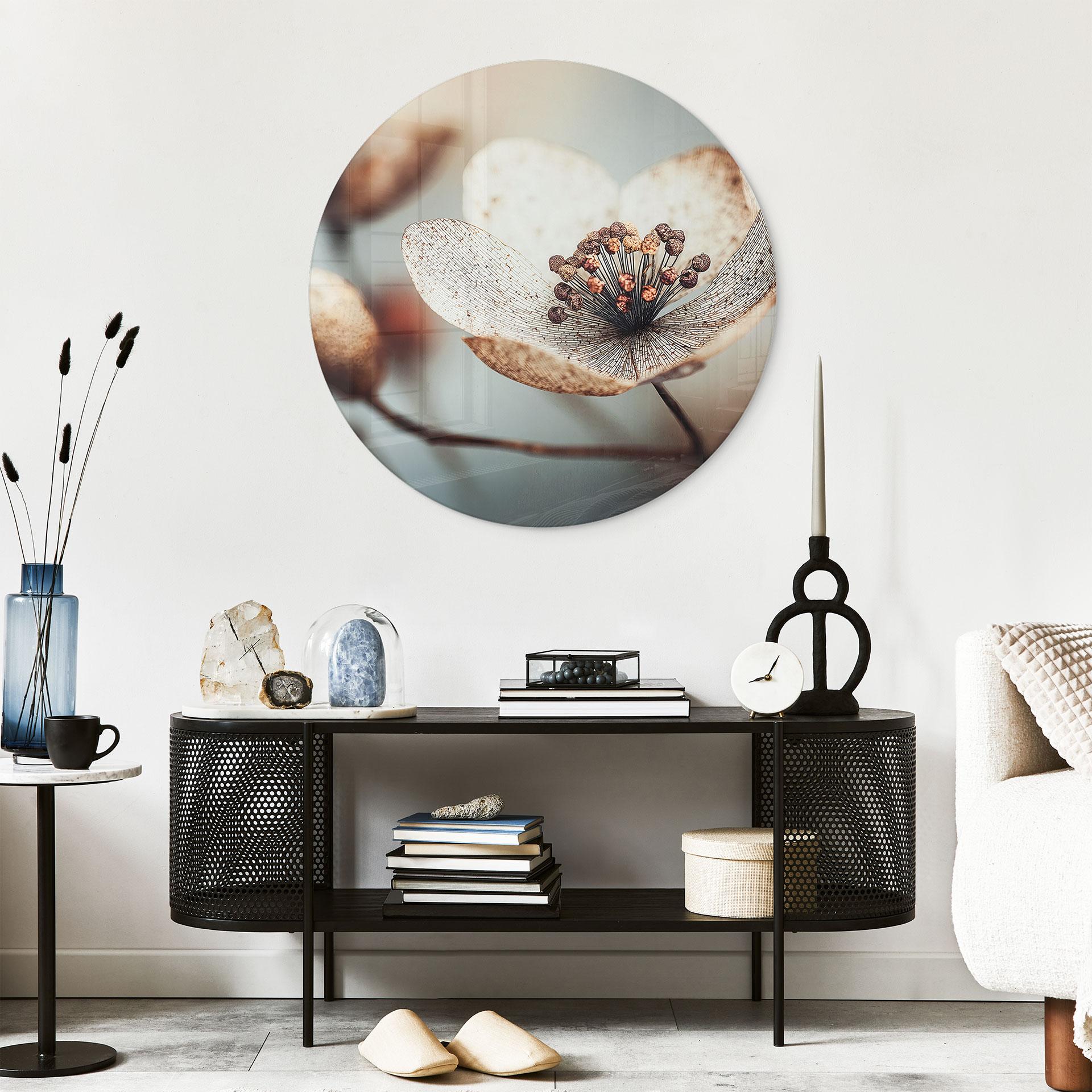 Glasschilderijen Boho gedroogde bloem macro | Bloemen fotokunst - Treechild - Rond