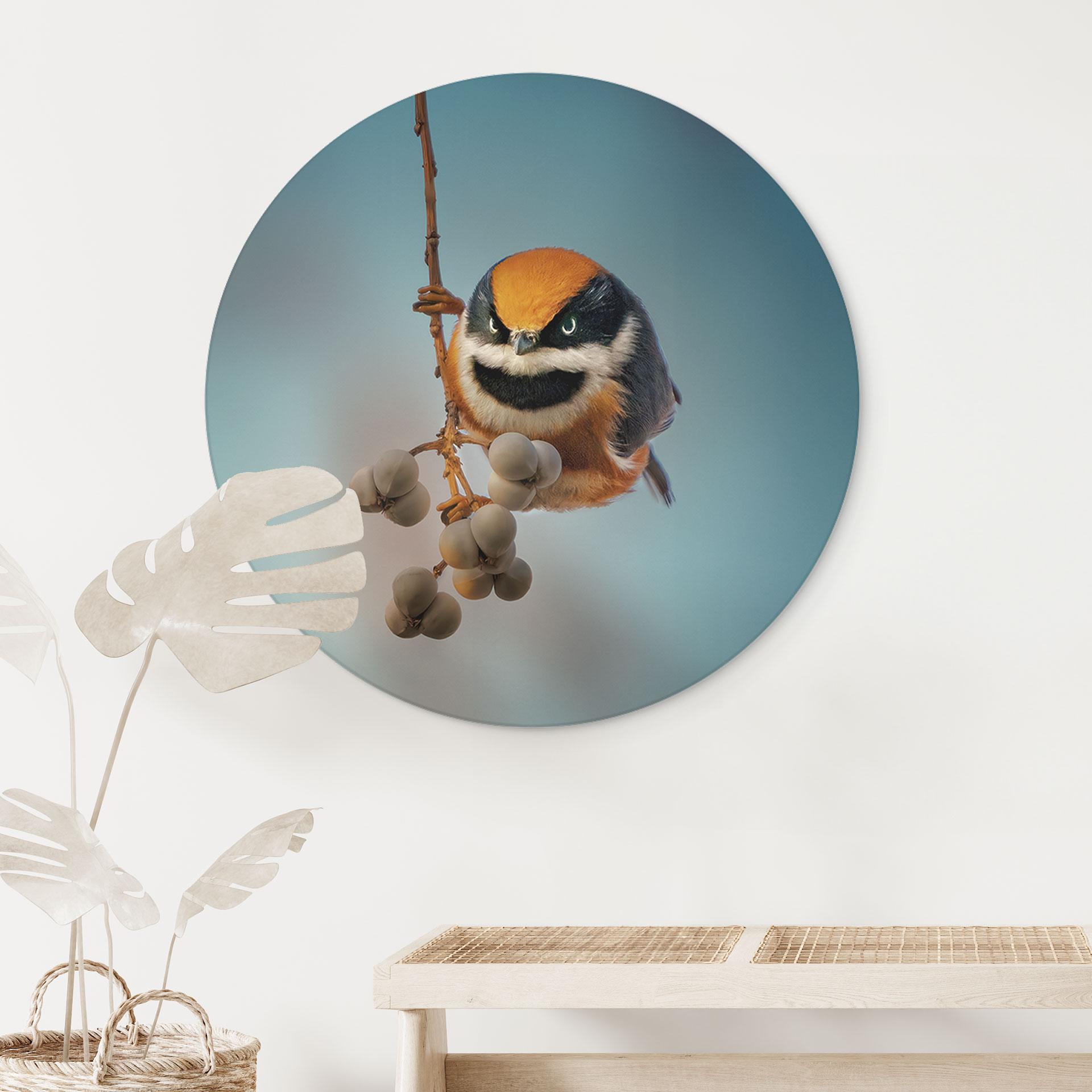 Wandbild Kleiner Vogel am Ast - Jacob Xu - Alu-Dibond Rund