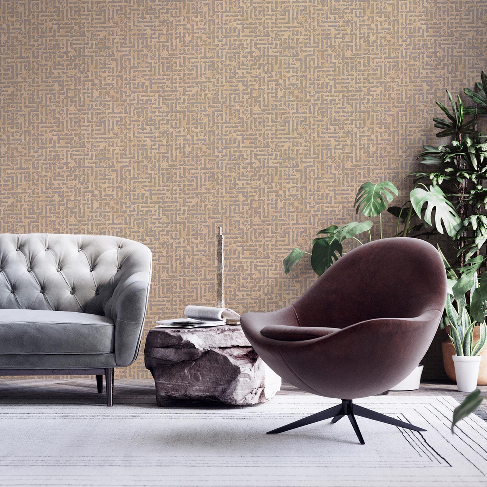 Livingwalls Ethnotapete My Home My Spa Vliestapete Study Libary Home hellbraun, silber, gold