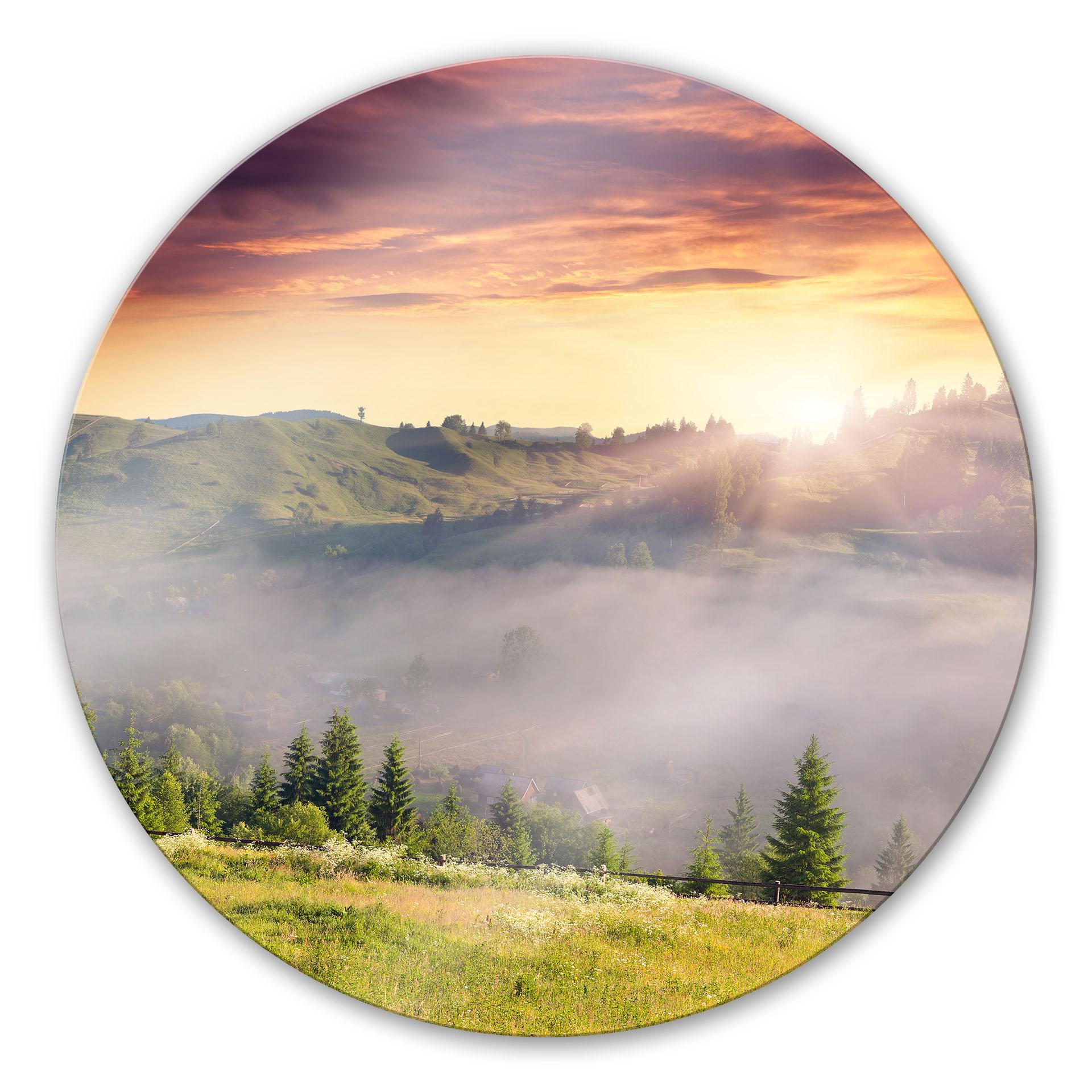 Glasbillede - Misty Valley - Rund